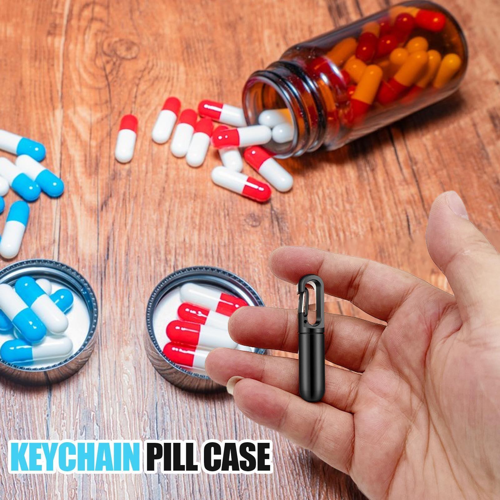 TILEZE Pill Case Keychain, Stainless Steel Keychain Pill Box, Small Portable Tablet Dispenser, Tablet Organizer, Home Must Have Pill Organizer, Pill Holder for Purse Bags Belt Home School Traveling