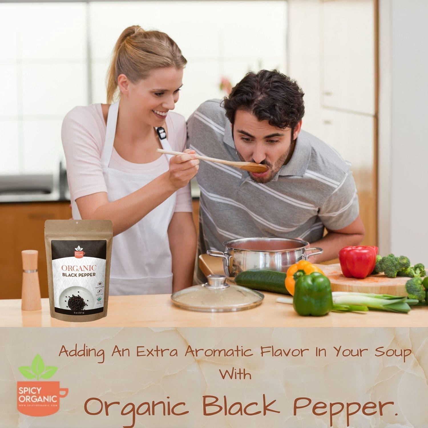 SPICY ORGANIC SPICY ORGANIC Black Peppercorns 4 oz - Whole, Fresh, and Spicy Black Pepper for Grinder Refill, Premium Ceylon Quality, USDA Certified Organic, Gluten-Free, and Kosher