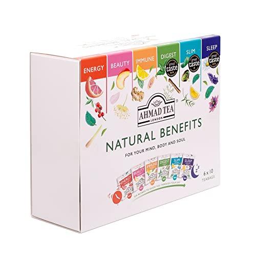 Ahmad Tea Ahmad Tea Natural Benefit Functional Tea Selection Pack | Green teas, Fruit & Herbal Infusions | Perfect herbal tea gift - 60 Teabag Sachets | 6 blends