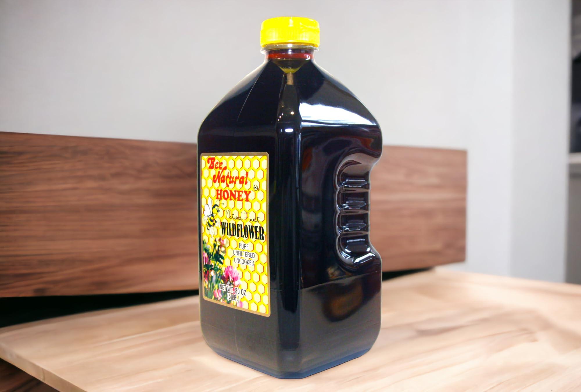 Bee Natural Honey Bee Natural South Florida Wildflower Honey - Natural, Pure, Unfiltered and Uncooked Honey | Kosher Certified | Ideal for Weddings, Events, Corporate Gifts, Travel, Baking, and Cooking (80 Ounce Jar - 5 LB)