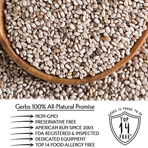 GERBS GERBS Raw White Chia Seeds 2 LBS. Premium Grade | Freshly Harvested & Packaged in Resealable Bulk Bag | Non-GMO, Keto & Paleo Cleared |Great with yogurt, smoothies & oatmeal | Gluten Peanut Free