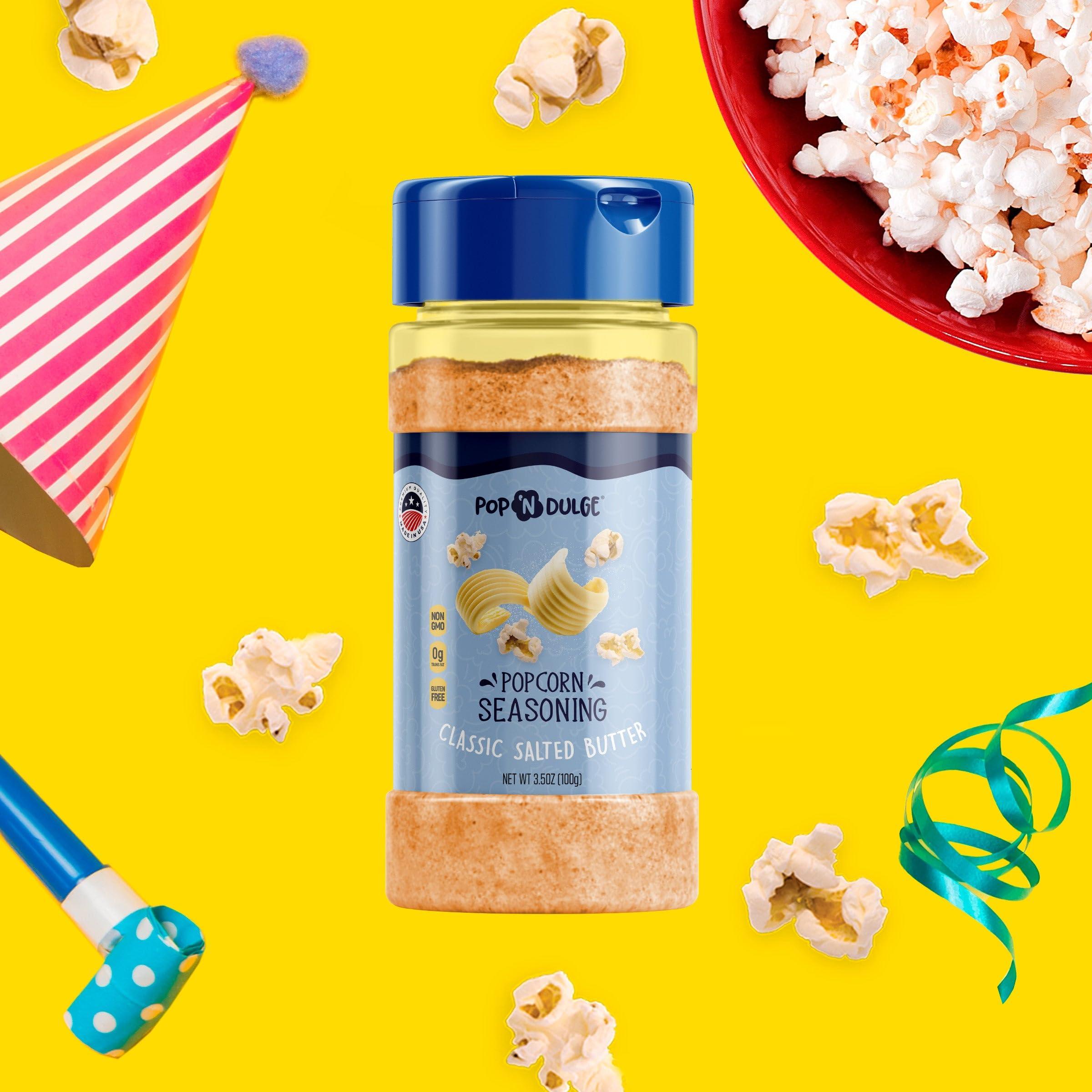 Pop n\' Dulge Popcorn Seasoning Classic Salted Butter Gourmet Popcorn Flavoring Variety Pack, 3.5 Ounce (Pack of 6) Movie Night Supplies