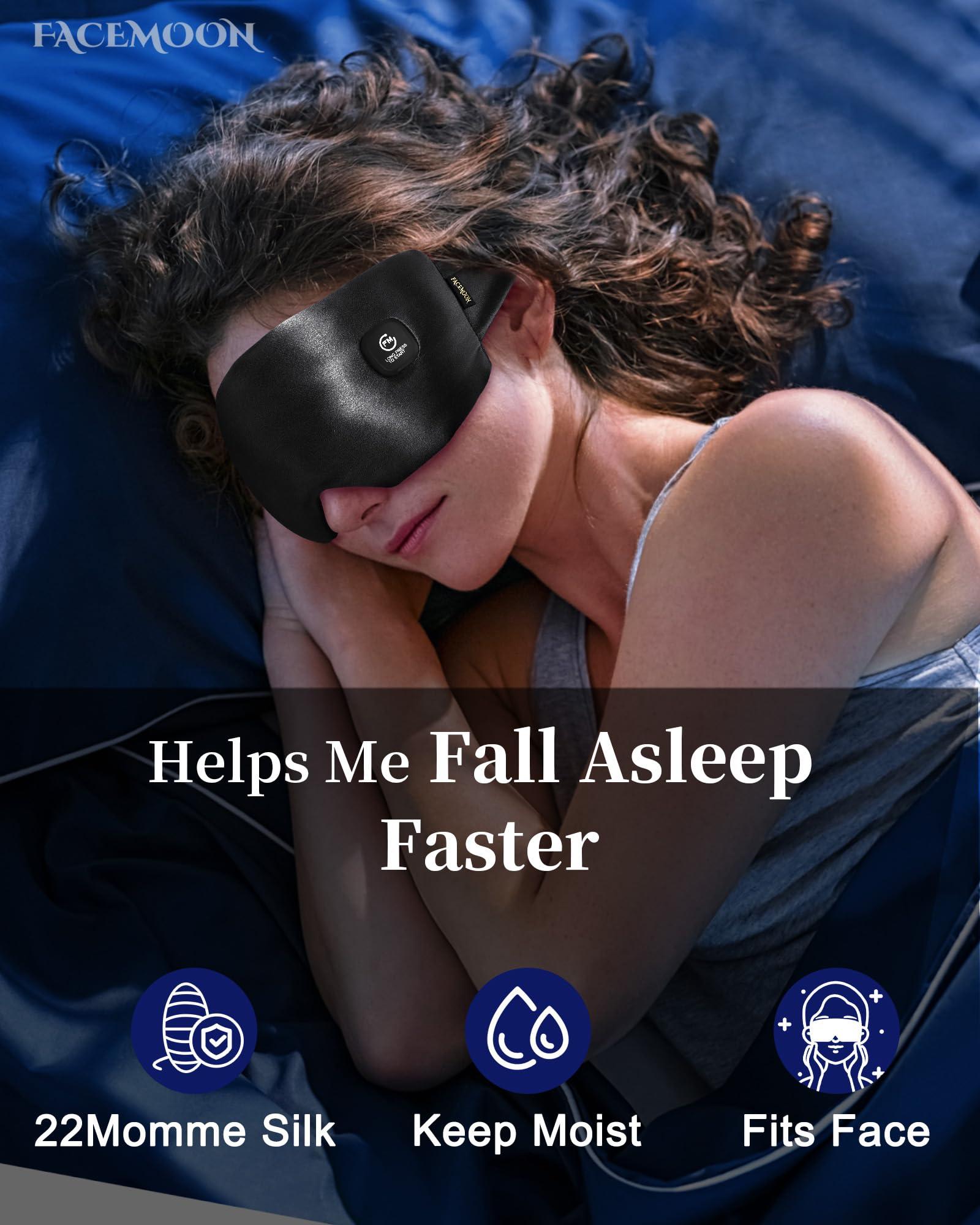 FACEMOON Heated Eye Mask for Dry Eyes - Silk Cordless Warm Eye Compress Moist Heat, FSA HSA Eligible, Eye Heating Pad for Dry Eyes, Stye Treatment, Eye Strain, Travel, Washable, Rechargeable, Black