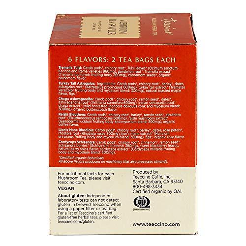 Teeccino Teeccino Mushroom Herbal Tea – Mushroom Adaptogen Tea Sampler – Support Your Health With Mushrooms and Adaptogenic Herbs, Prebiotic, Caffeine Free, Acid Free, 12 Tea Bags