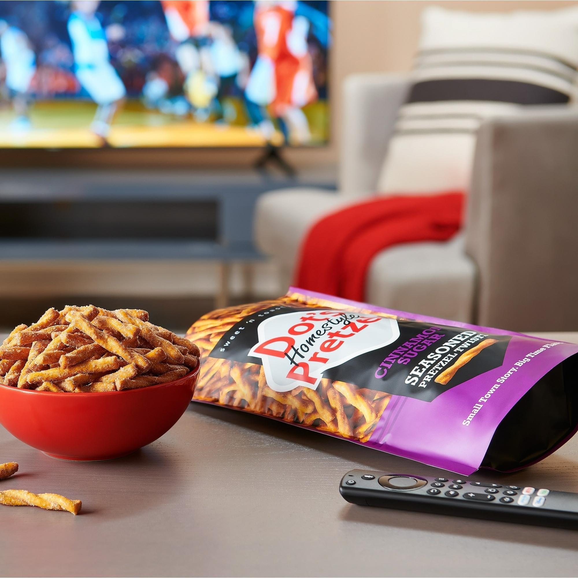 Ninoha Dot\'s Pretzels Cinnamon Sugar Seasoned Pretzel Twists, Healthy Kids Snacks, 16oz Grocery Sized Bag