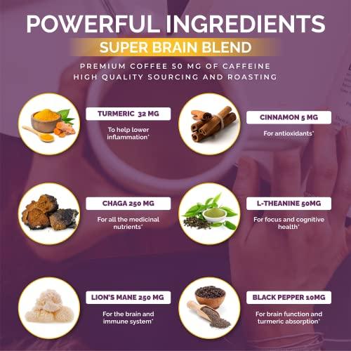 Grateful Earth Grateful Earth Mushroom Coffee, Coconut Instant Coffee with Cinnamon, Turmeric, Lions Mane Mushrooms, L-Theanine, Chaga, Super Brain Blend For Energy & Immune Support, Dairy & Gluten Free, 20 Packets