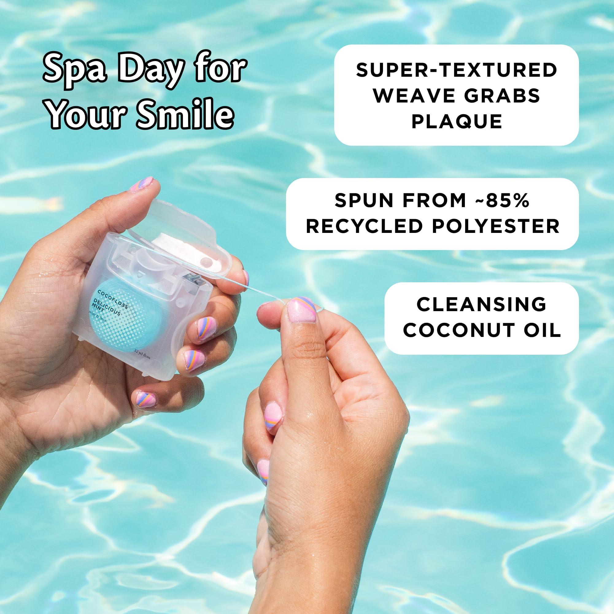 Cocofloss Cocofloss Woven Dental Floss, Dentist-Designed Oral Care, Mint, Waxed, Expanding, Vegan, Kid-Friendly String Floss with Coconut Oil, 3 Spools (33 yd Each)