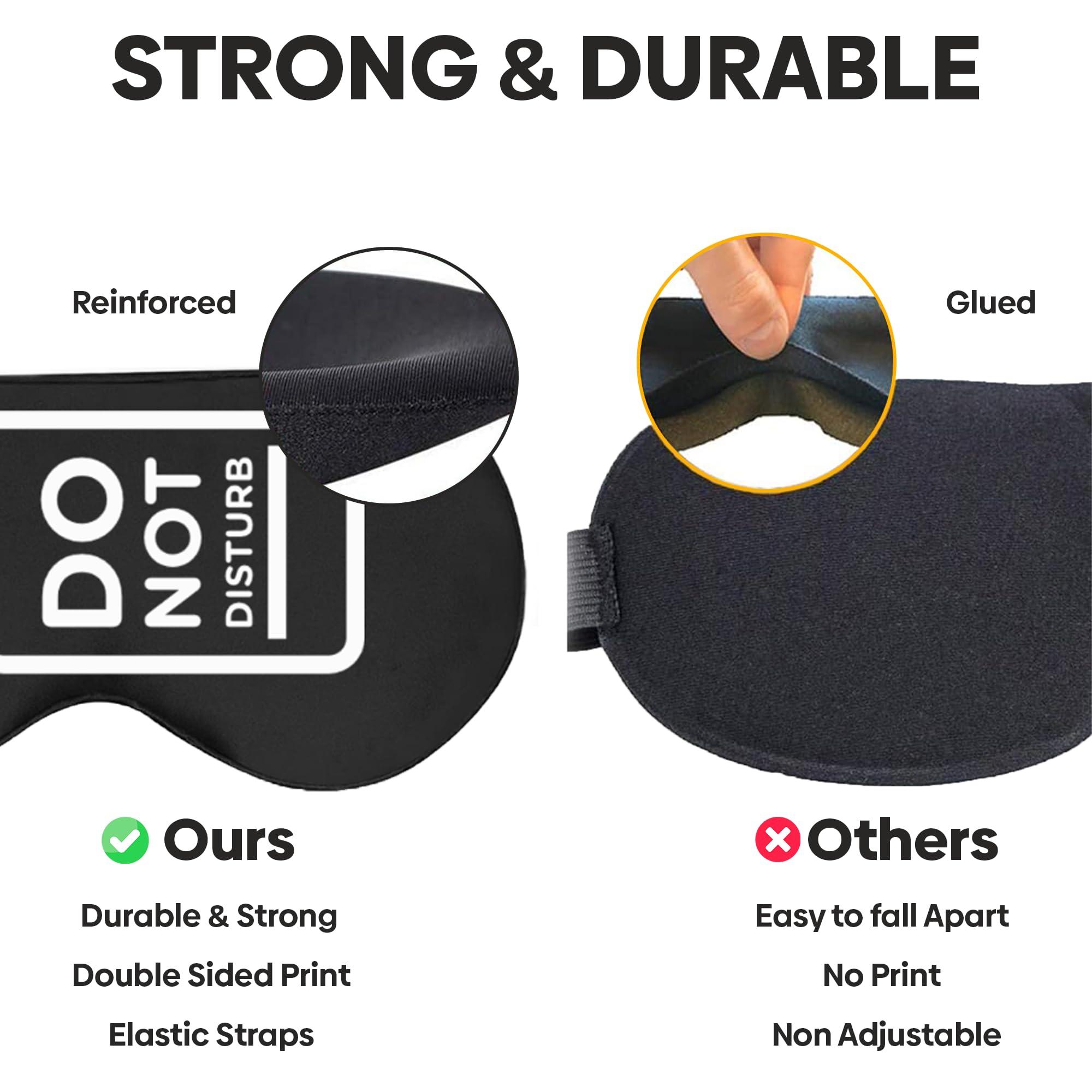 VITYA VITYA Black Do Not Disturb/Wake Me Up Double-Sided Silk Sleep Mask for Women/Men | Sleep Mask Light Blocking | Soft Breathable Sleep Eye Mask for Traveling on Airplane | Eye Mask with Elastic Strap