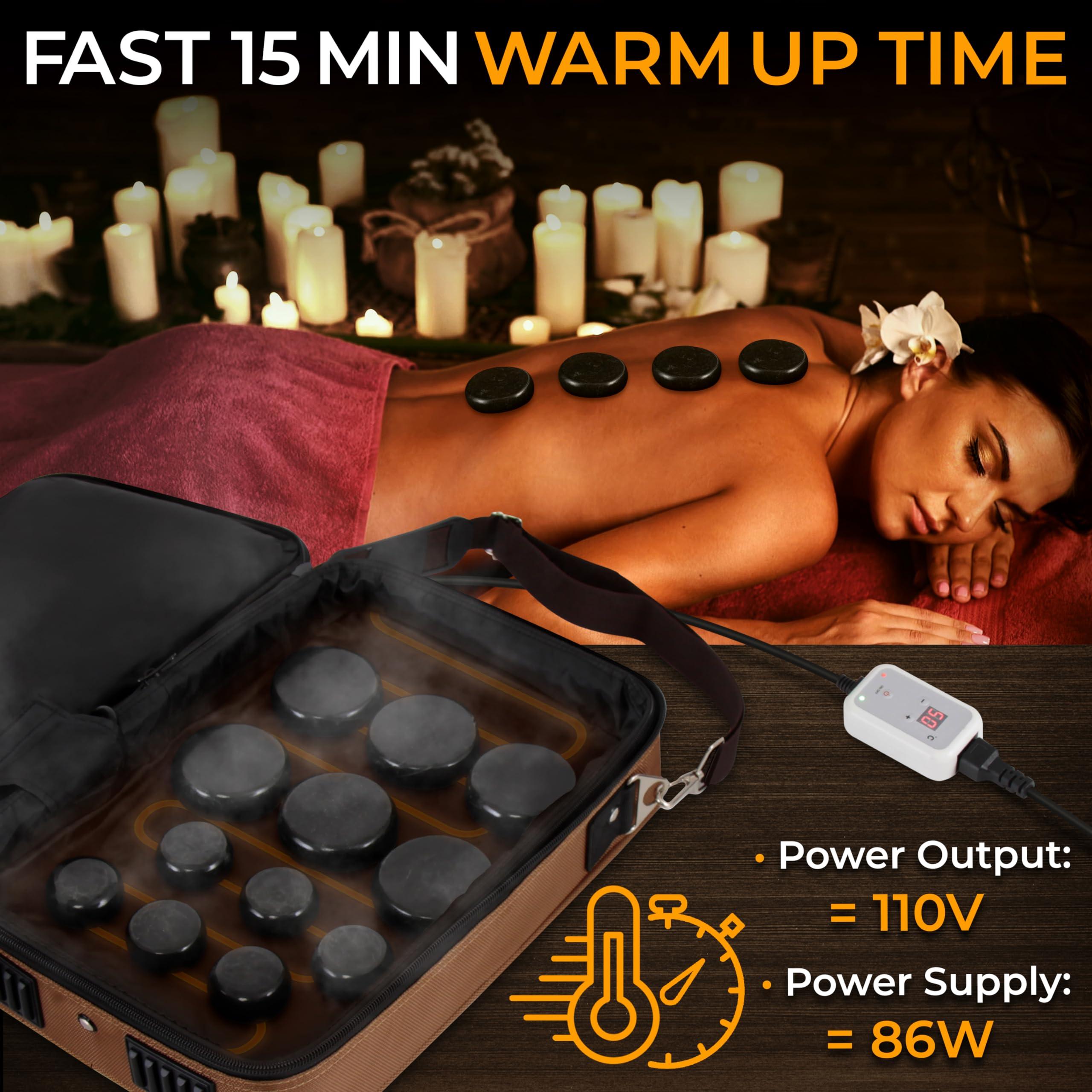SereneLife SereneLife Portable Massage Stone Warmer Set - Electric Spa Hot Stones Massager and Heater Kit with 6 Large and 6 Small Round Shaped Basalt Massaging Rocks, Digital Controller Heating Bag