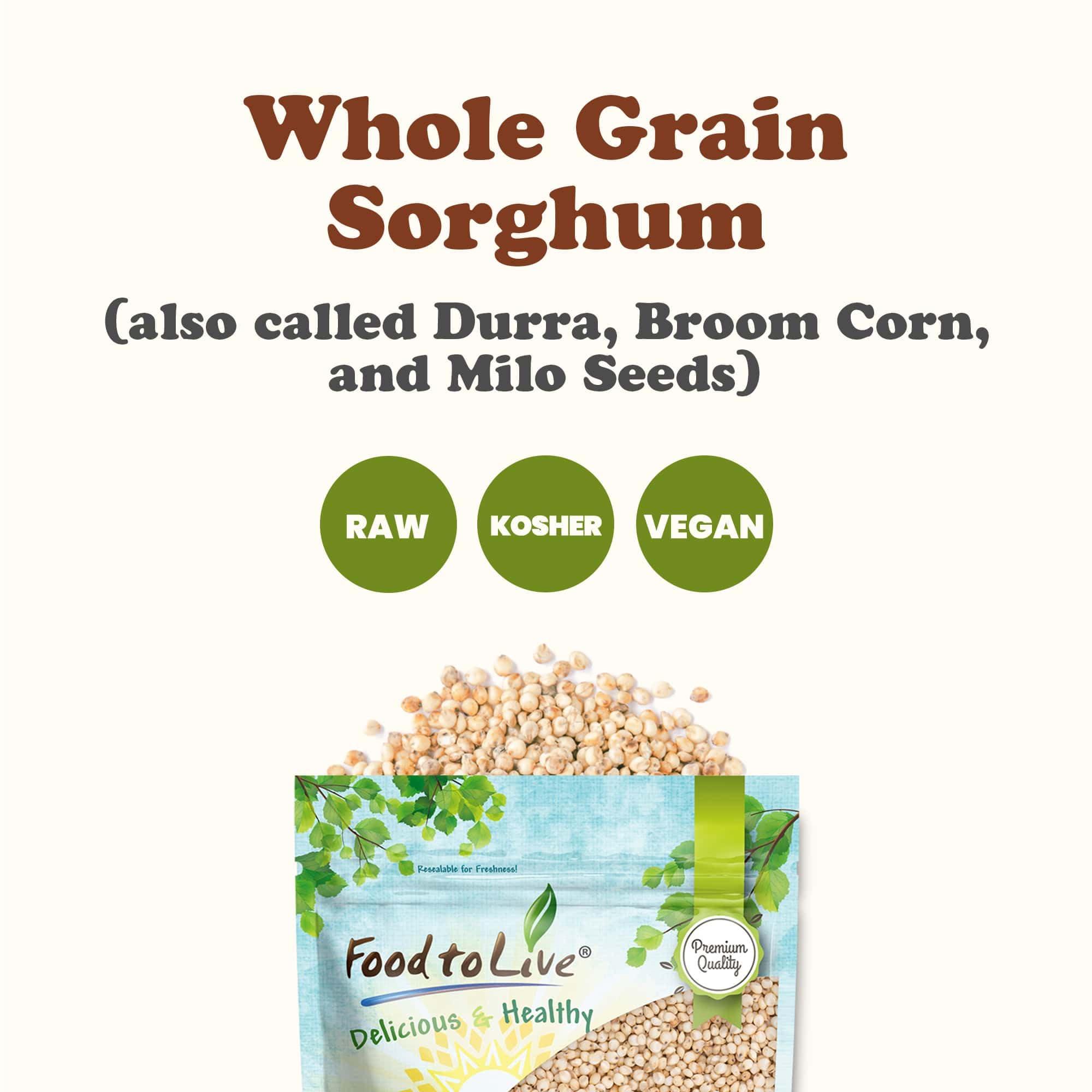 Food to Live Food to Live Whole Grain Sorghum, 1 Pound Premium White Groats. Raw Milo Seeds. Vegan, Bulk Broom-corn. Durra is Great for Making Flour and Popped Jowar Dhani