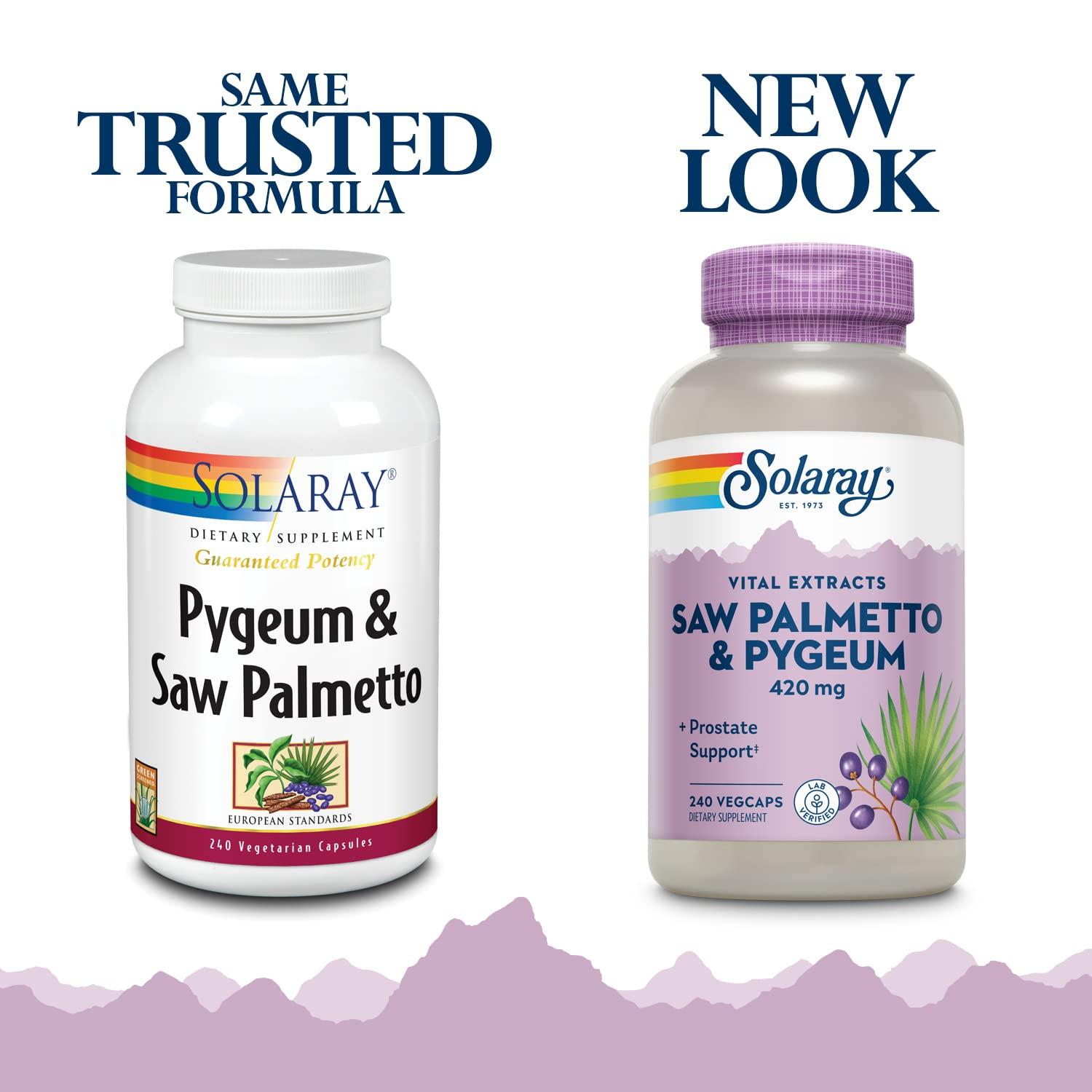 SOLARAY SOLARAY Saw Palmetto and Pygeum - Saw Palmetto for Men and Pygeum Bark - with Zinc, Vitamin B6, Pumpkin Seed and Amino Acids - Prostate Supplements for Men w/Beta Sitosterol, 60 Servings, 240 VegCaps