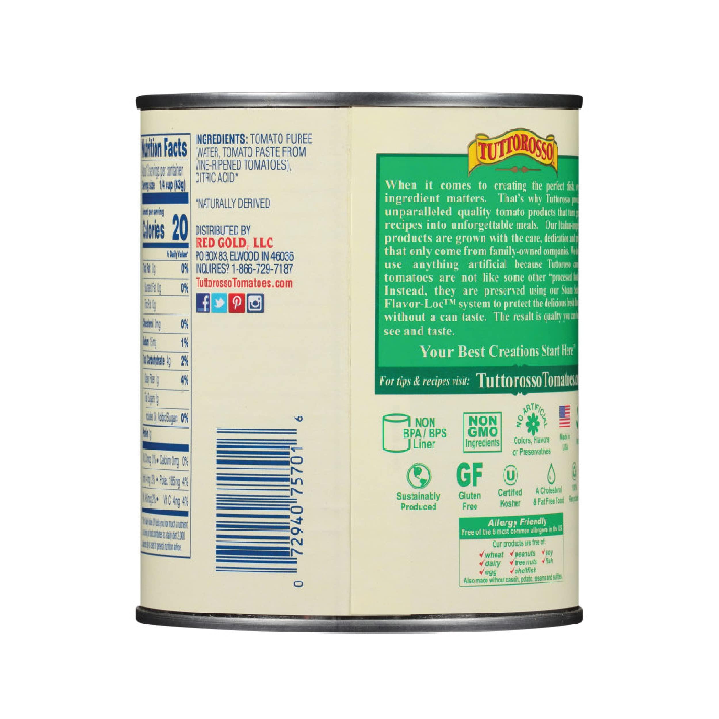Tuttorosso Tuttorosso Tomato Puree, Gluten Free and Vegetarian Recipe, 28 Ounce Can, 4-Pack