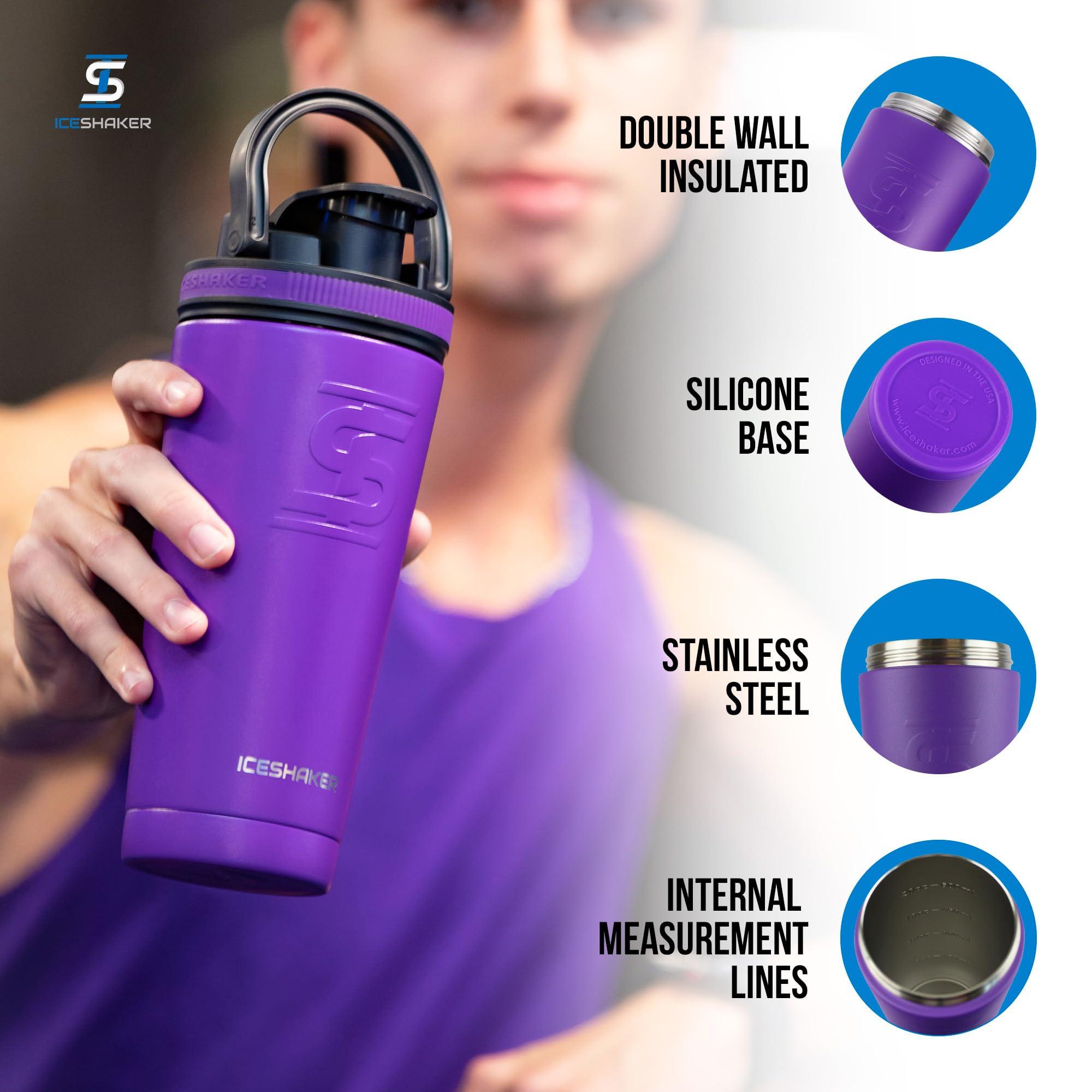 Ice Shaker Ice Shaker Insulated Stainless Steel Shaker Bottle | 26oz, Purple | Cold for 30+ Hours | Insulated Cup with Twist-on Agitator | Odor-Free Bottle for Protein Shakes, Water, Smoothies, Cocktails