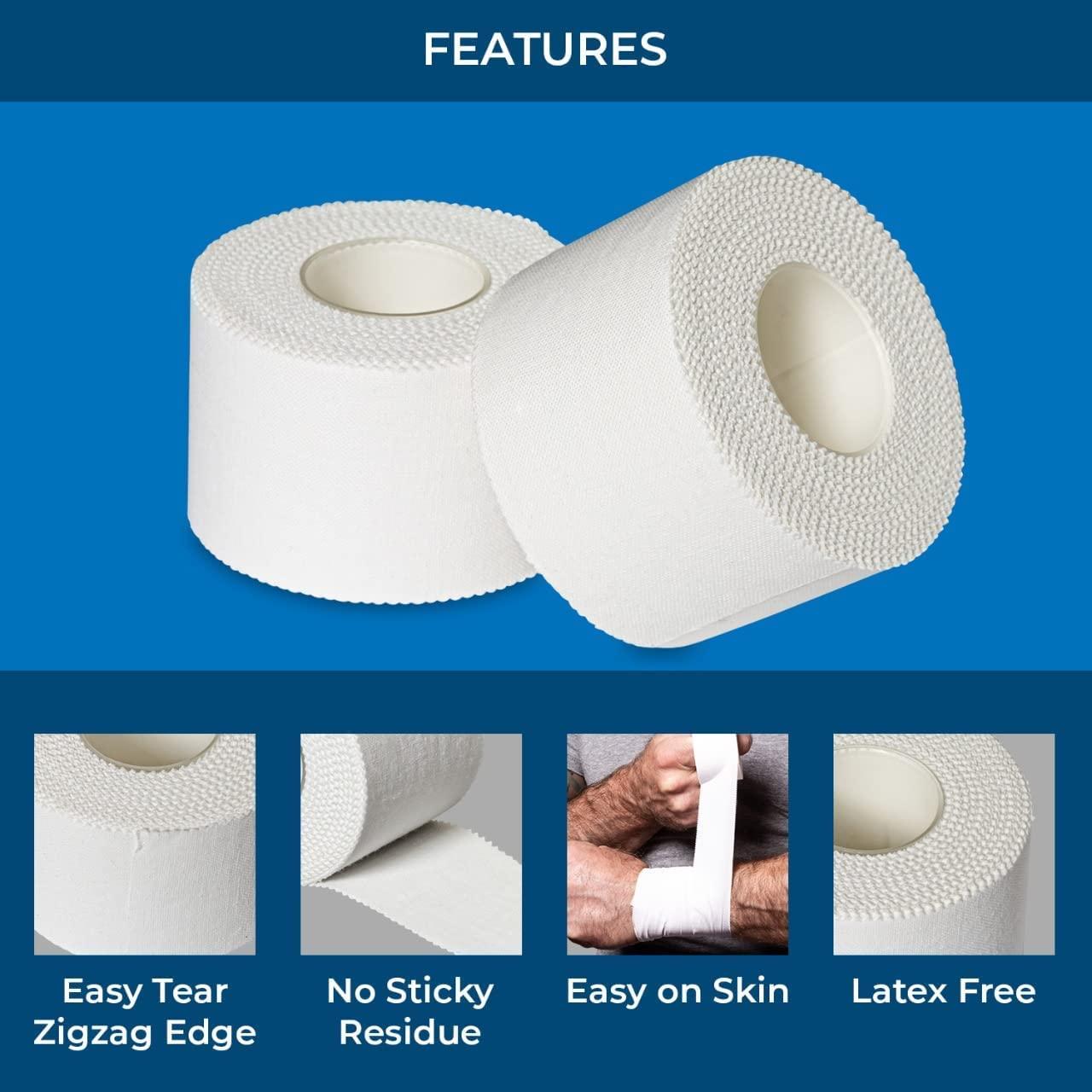 Affordtex Athletic Sports Tape 4 Adhesive Rolls -No-Sticky Residue White Medical Tape - Sport Tape -Skin Friendly Athletic Tape 1.5\" x 10 Yards for Athletes, Coaches, Amateurs (White- 40 Yards)