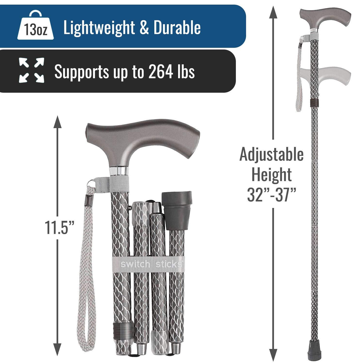 Switch Sticks Switch Sticks Walking Cane for Men or Women, Foldable and Adjustable from 32-37 Inches, FSA and HSA Eligible, Engraved Graphite (Pack of 25)