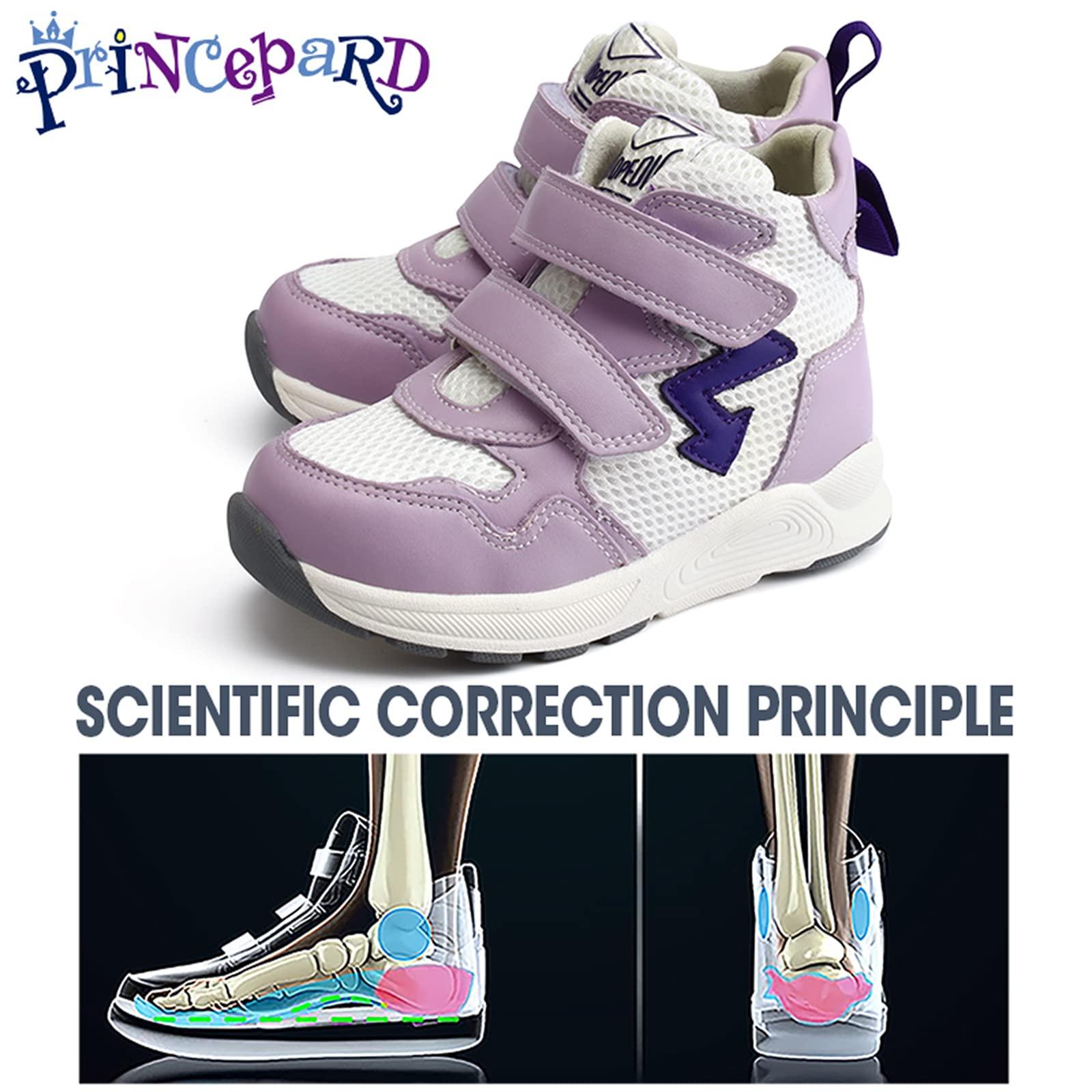 princepard Toddlers Orthopedic Corrective Sneakers for Kids with Arch & Ankle Support,Girls and Boys\'High Top Shoes for Flat Foot,Anti-Slip Soles Pink