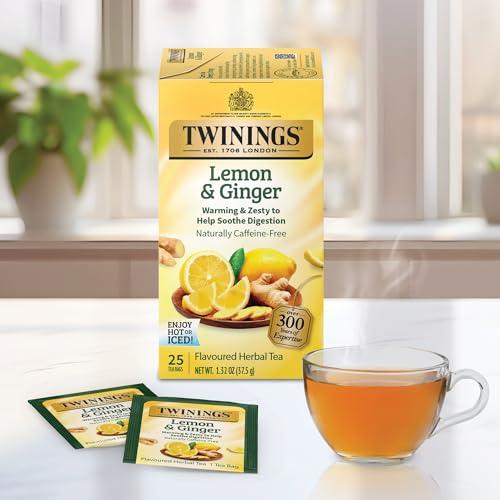 Twinings Twinings Lemon & Ginger Herbal Decaffeinated Tea Bags, 1.32 Oz, Box Of 25