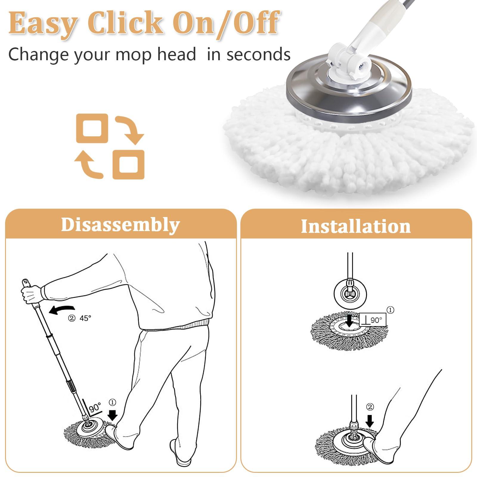 NICEMOVIC NICEMOVIC 5 Pack Spin Mop Replacement Head for 360 Spin Mop System, Round Shape Standard Universal Size Mop Head, Microfiber Spin Mop Refills Easy Cleaning and Machine Washable