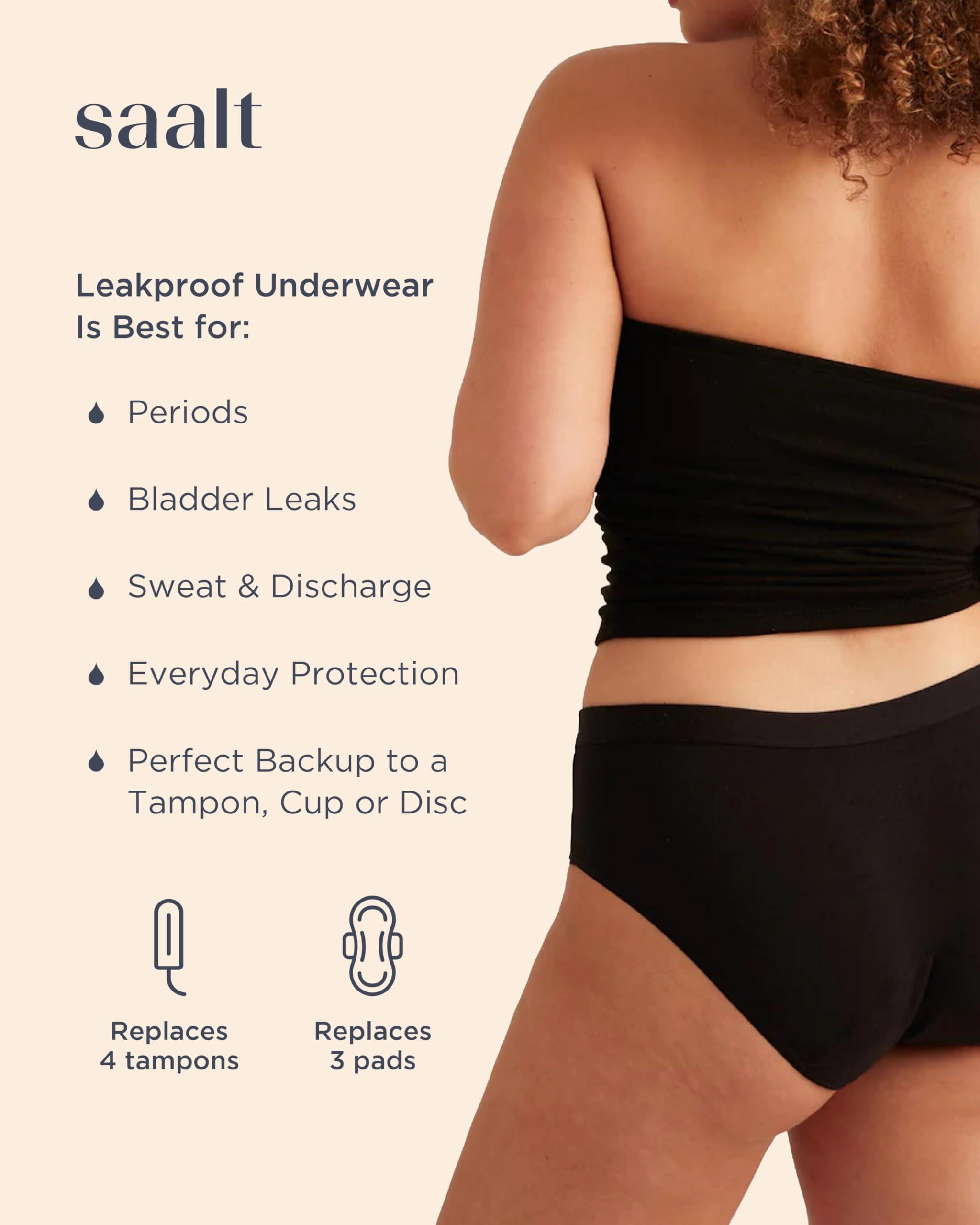 saalt Saalt EveryWear Cotton Brief - Leakproof Period Underwear - Mid-Rise, Full Coverage Womens Underwear - Reusable & Washable - Replaces 3 Pads or 4 Tampons - Small, Volcanic Black