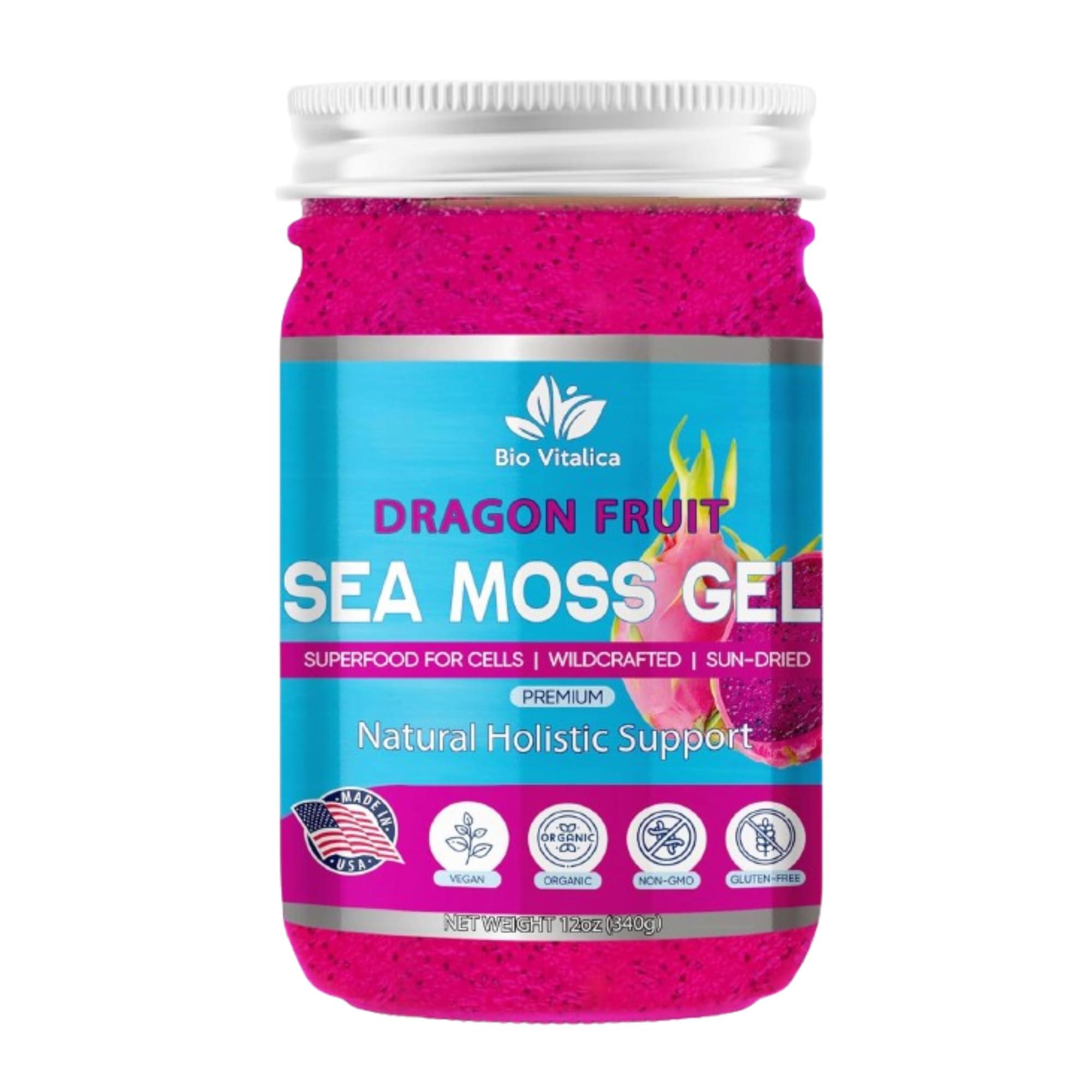 BIO VITALICA Sea Moss Gel by BioVitalica - Irish sea Moss raw Organic - Premium Quality - Dr Sebi, Vegan superfood for Cells - 100% Natural seamoss Gel (Dragon Flavor, 1 Pack)