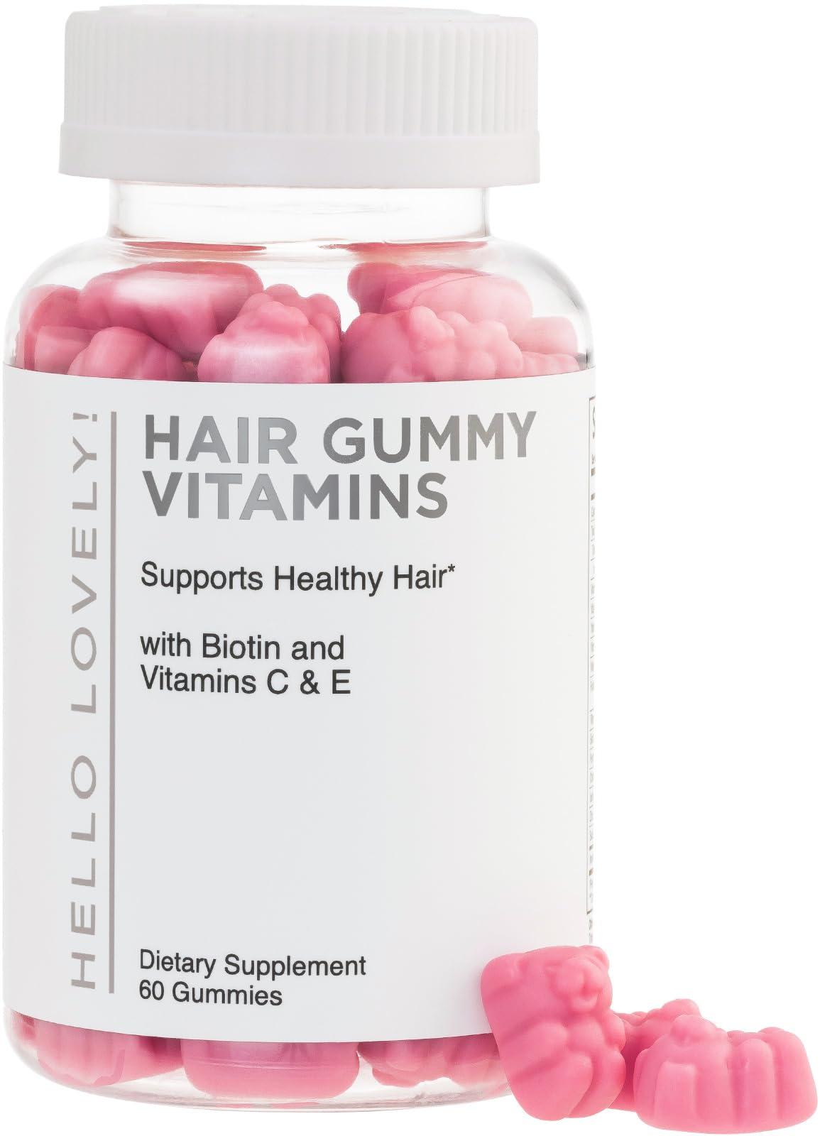 Hello Lovely! Hello Lovely! Hair Vitamins Gummy with Biotin 5000 mcg Vitamin E & C Support Hair Growth, Premium Vegetarian Non-GMO, for Stronger Beautiful Hair, Skin & Nails Supplement - 60 Bear Gummies
