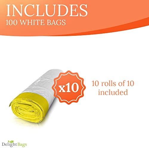 Delight Bags CODE H (100 Count), Compatible with Simplehuman Code H, White, Drawstring Trash Bags