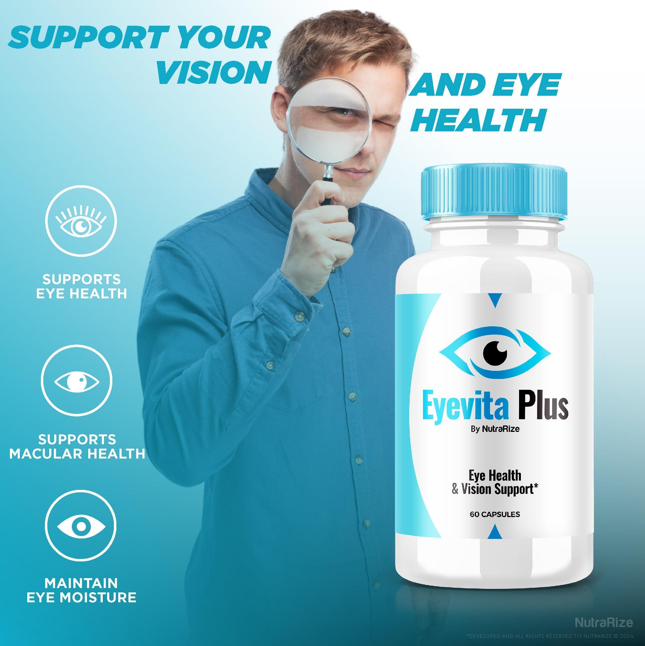 NutraRize (3 Pack) Eyevita Plus - Comprehensive Support for Your Eyesight, Eyevita Plus Advanced Eye Nutrition, Eye Vitamins, All Natural Eye Health Formula, Eye Vita Plus Multivitamin Reviews (180 Capsules)