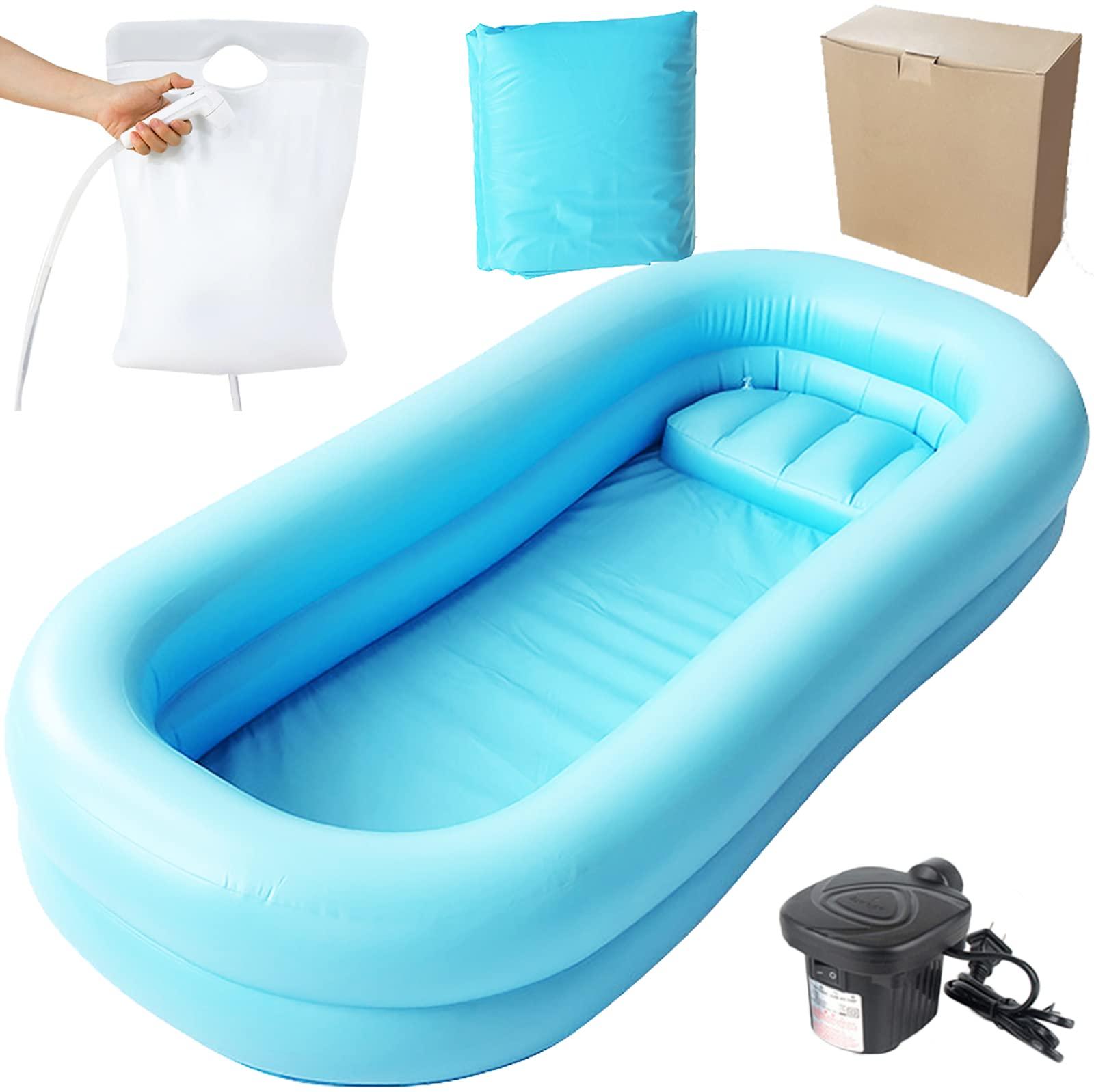 Pctaicge Medical Inflatable Tub, Portable Shower Bath Basin Kit, Portable Bathtub Adult Disabled, Patients, Seniors, Handicapped, Inflatable Bath Tub Bed Bathing with Pillow
