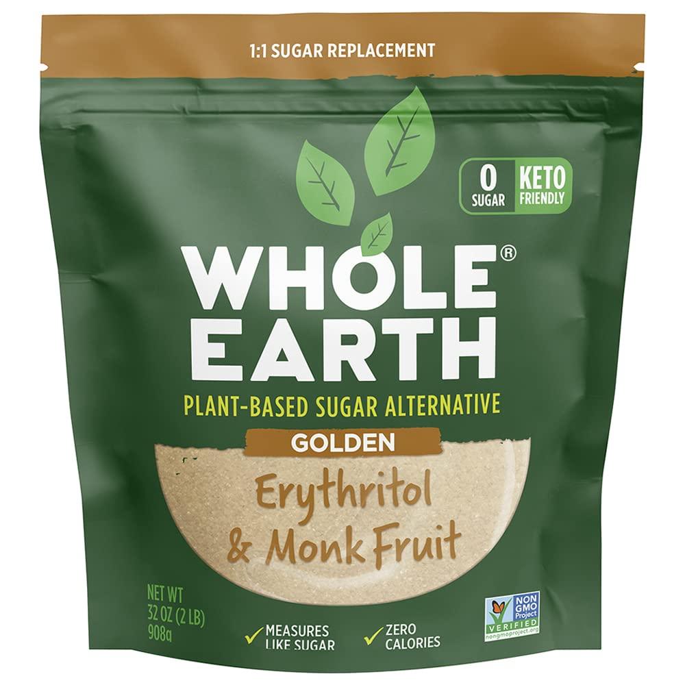 Whole Earth Sweetener Co. Whole Earth, Plant-Based Sugar Alternative - Golden Sweetener Erythritol & Monk Fruit, Zero Calories, No Artificial Colors and Keto Friendly (32Oz / 2Lb)