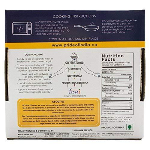 Pride Of India Pride Of India - Salty Black Bean Namkeen Papadum Lentil Crisp - Pack of 6 - 10 count Box (3.53oz - 100gm) - Lentil Chips, Gluten-Free Crackers, Healthy Snacks, Indian Snacks, Lentil Crackers