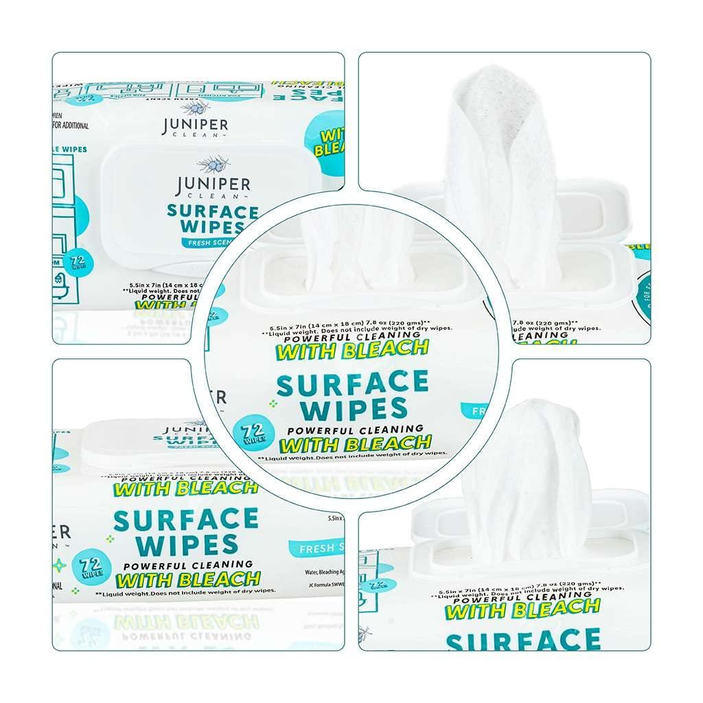 Juniper CLEAN Juniper CLEAN 3 Pack Surface Cleaning Wipes with Bleach, All-Purpose Cleaner for Bathroom, Kitchen, Office, 216 Count Soft Flow, Fresh Scent, Lint Free & Durable