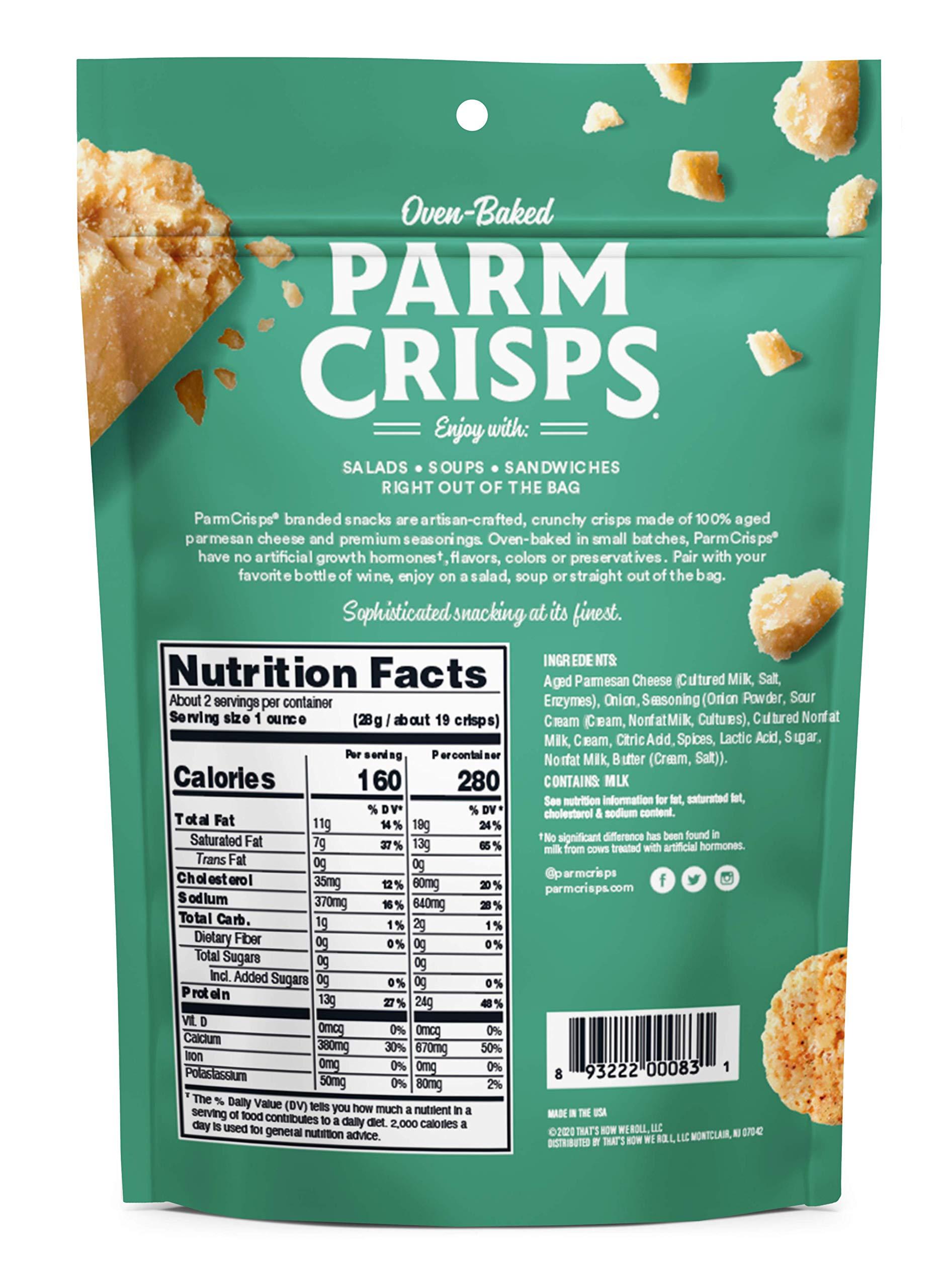 Parmcrisps ParmCrisps Sour Cream & Onion Cheese Parm Crisps, Made Simply with 100% REAL Cheese | Healthy Keto Snacks, Low Carb, High Protein, Gluten Free, Oven Baked, Keto-Friendly | 1.75 Oz (Pack of 6)