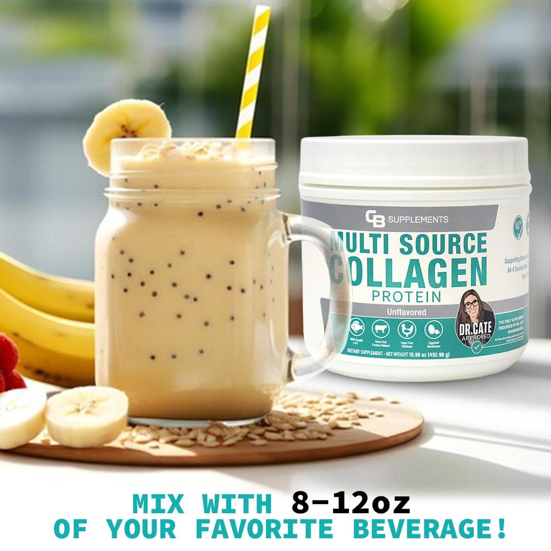 CB Supplements CB Supplements Unflavored Multi Collagen Protein Powder - Hydrolyzed Bovine Collagen Peptides, Albumen Protein, Hydrolyzed Marine Collagen Peptides