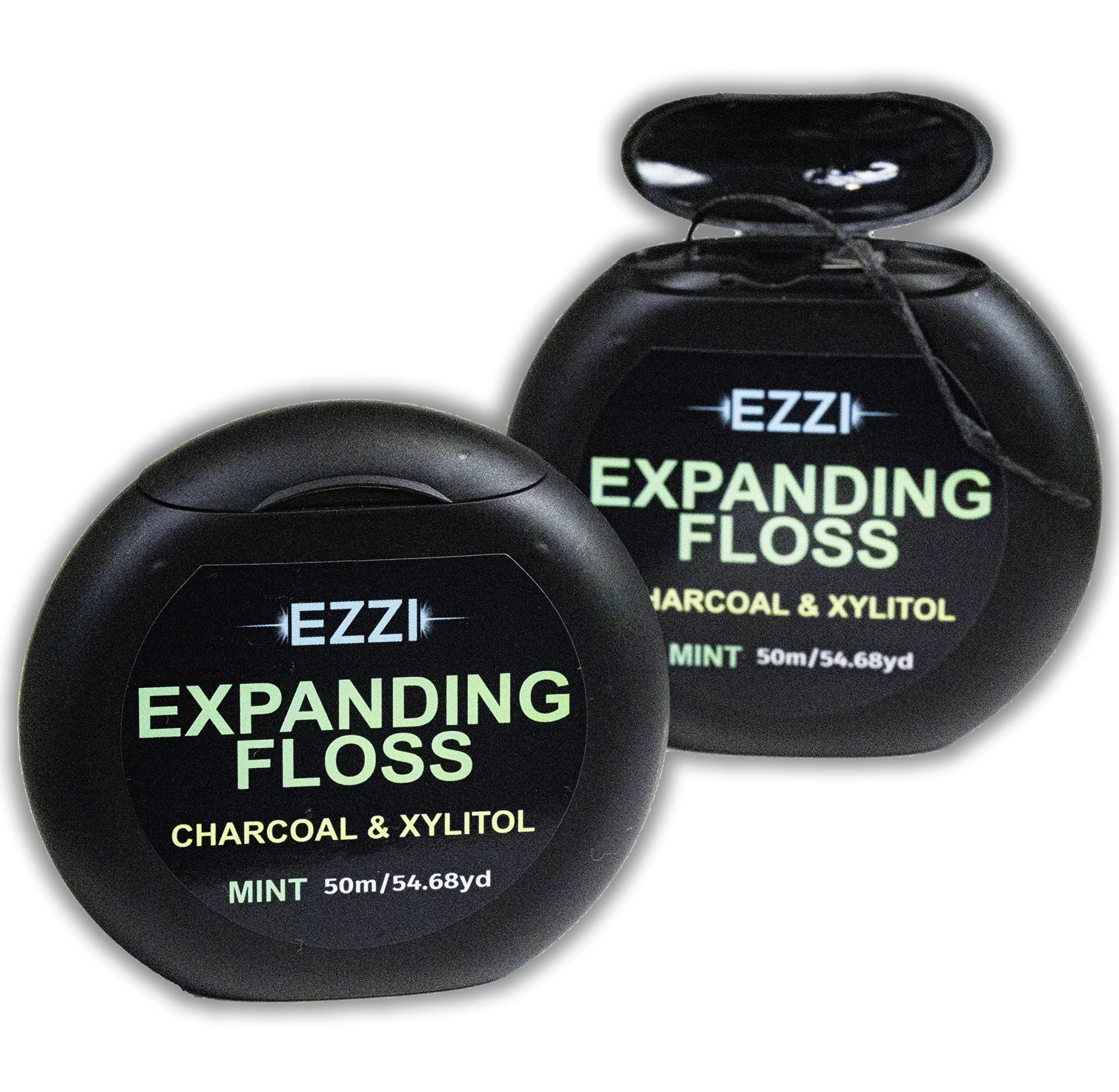 EZZI EZZI Woven Expanding Dental Floss | Naturally Waxed & Textured w/Charcoal & Xylitol to Optimally Clean Gums | Mint | Thick & 109 Yards