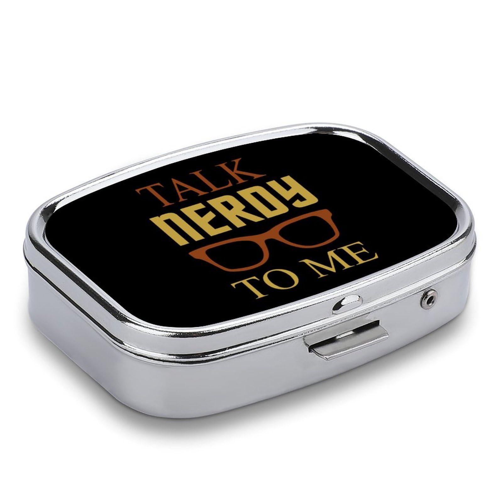 ROUIJN Talk Nerdy to Me Pill Case 2 Compartment Travel Pill Organizer Portable Pill Box Container for Pocket Purse