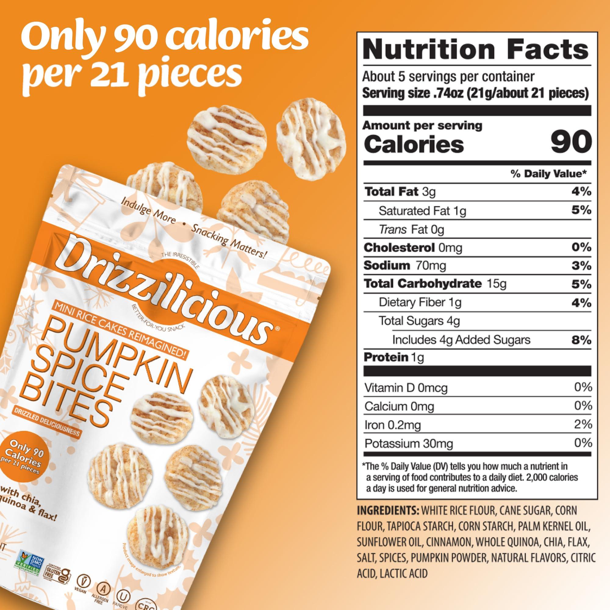 Drizzilicious Drizzilicious Mini Rice Cakes - Rice Crisps, Healthy Snack for Adults and Kids, Flavored Rice Cakes, Vegan, Gluten Free, Only 90 Calories Per Serving - Pumpkin Spice, 4 oz (Pack of 2)