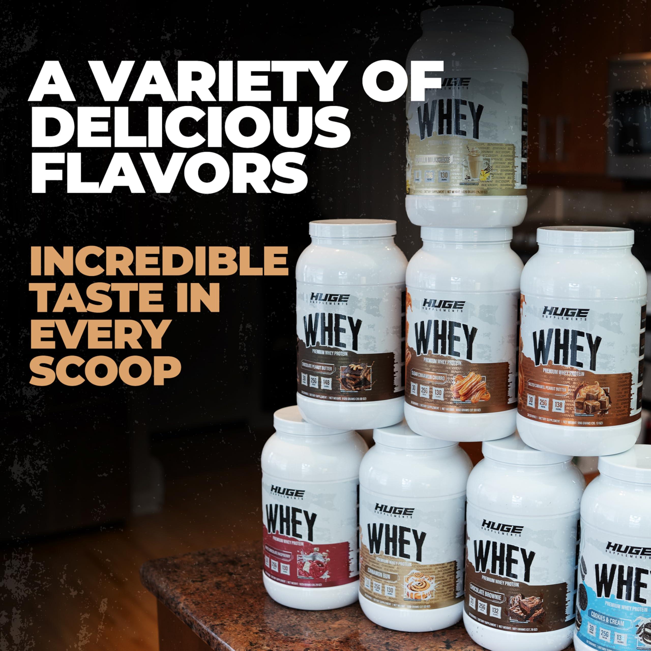 Huge Supplements Huge Whey, Protein Powder for Muscle Gain, 25g Protein, 12g EAAs, Supports Muscle Growth, Performance & Recovery (Vanilla Milkshake, 30 Servings)