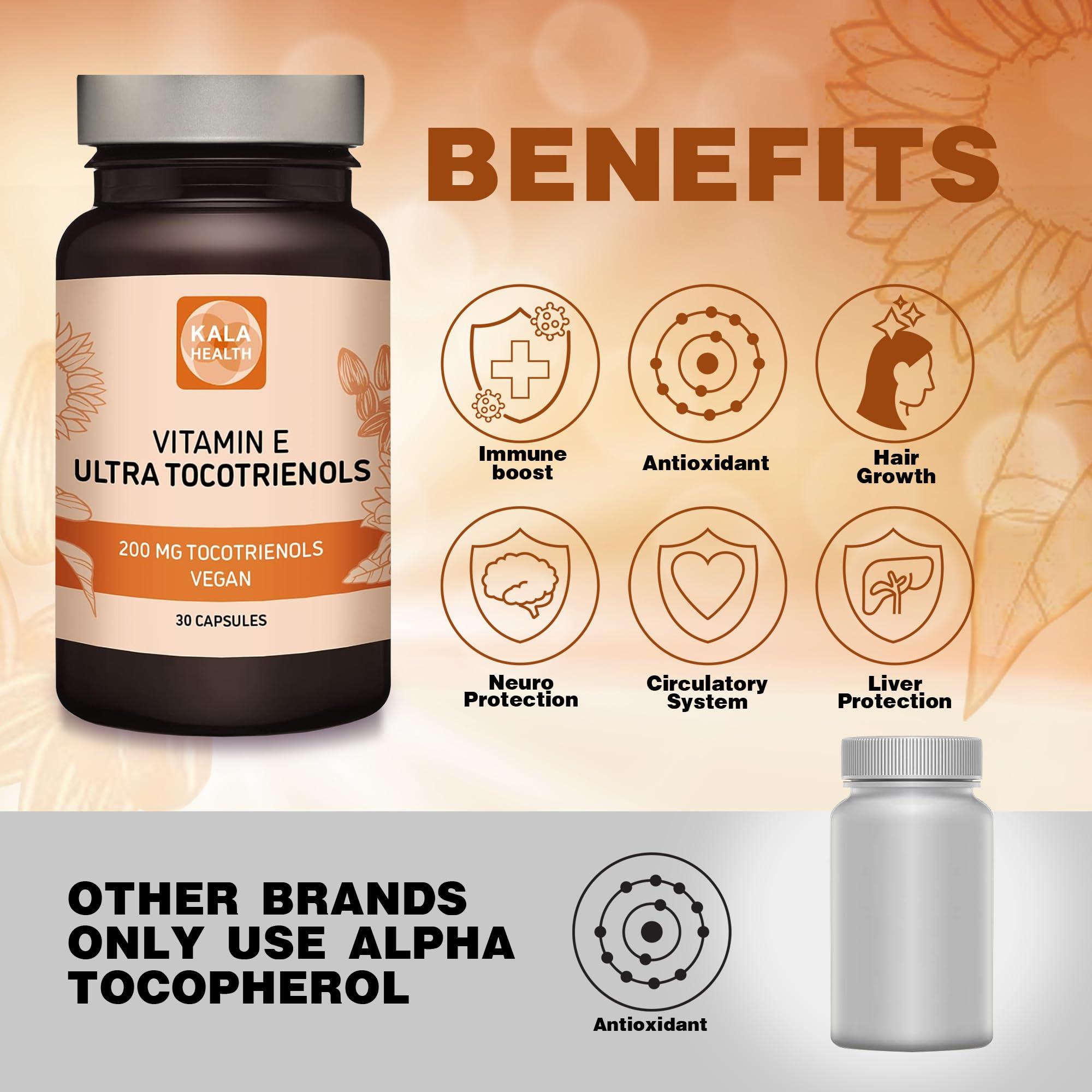 Kala Health KALA HEALTH Ultra Tocotrienol 200mg Vitamin E Vegan  All 4 tocotrienols - Tocopherol Free - Supports Immune Health & Antioxidant Health Tocotrienols Supplement