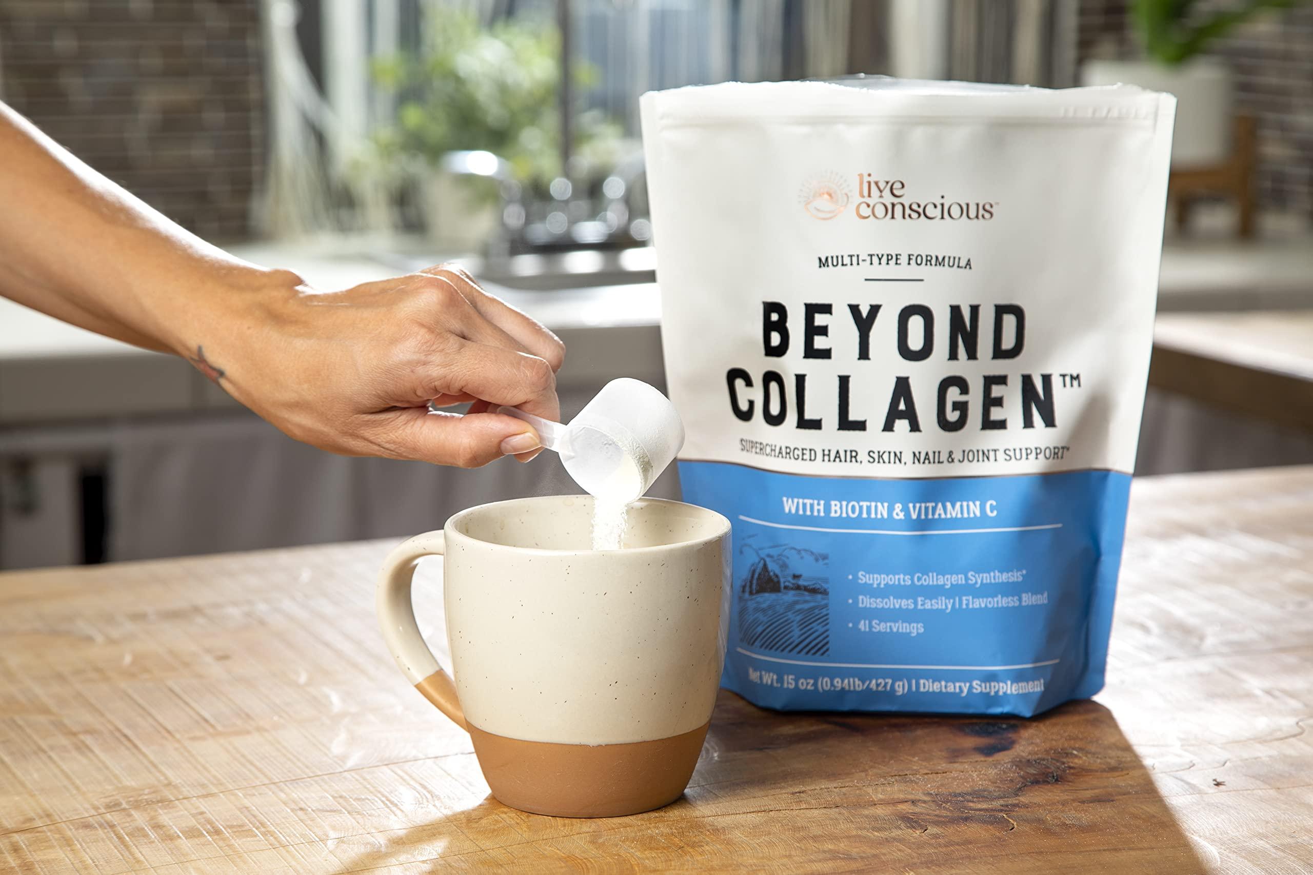 Live Conscious Live Conscious Beyond Collagen Multi Collagen Powder for Women w/Types I, II, III, V & X - Keto Friendly, Hydrolyzed Collagen Peptides Powder Blend w/Biotin & Vitamin C 41 Servings