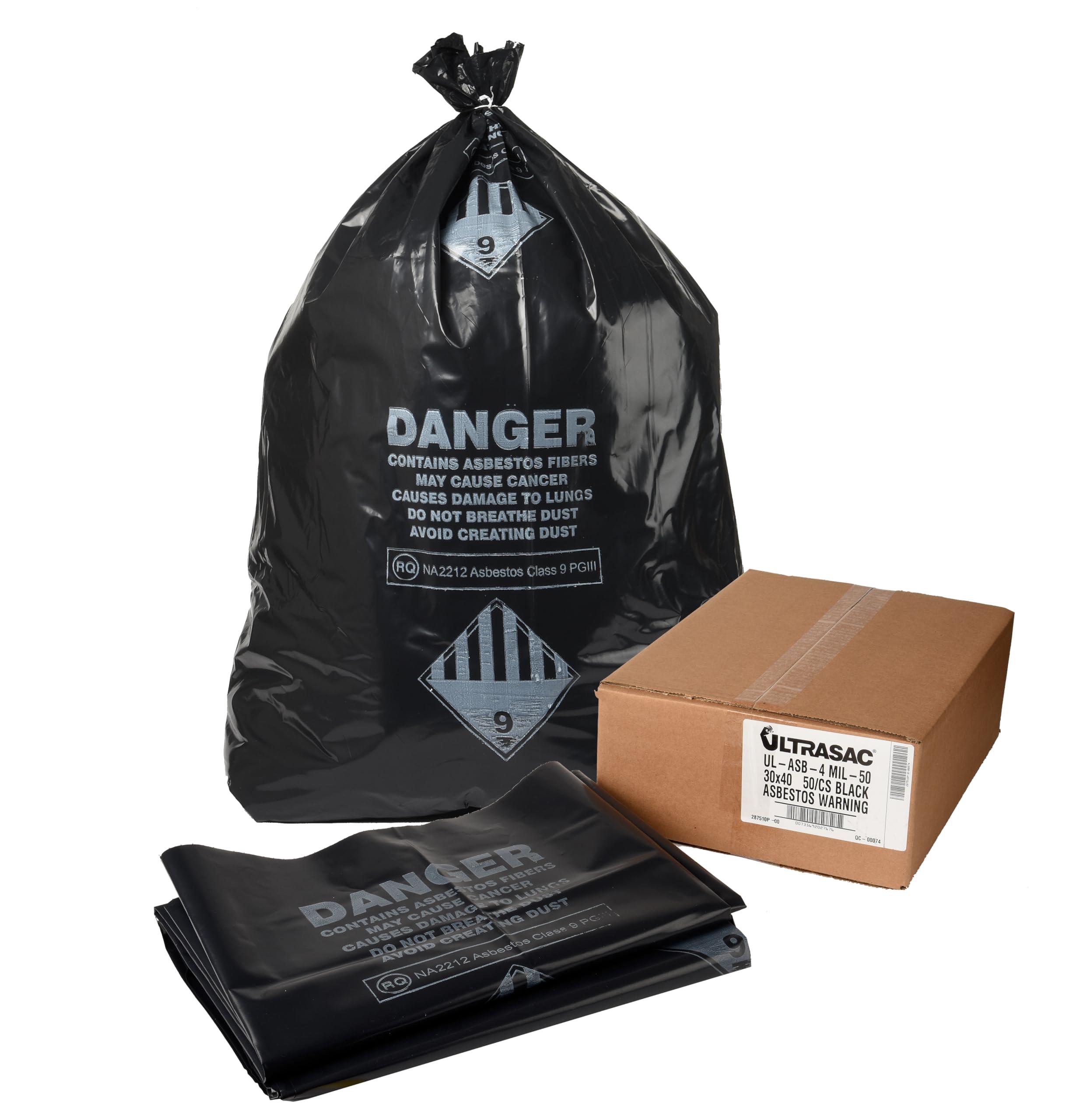Ultrasac Ultrasac 33 Gal. Asbestos 4 Mil Bag - 30" x 40" - Pack of 50, Black (UL-ASB-4 MIL-50)