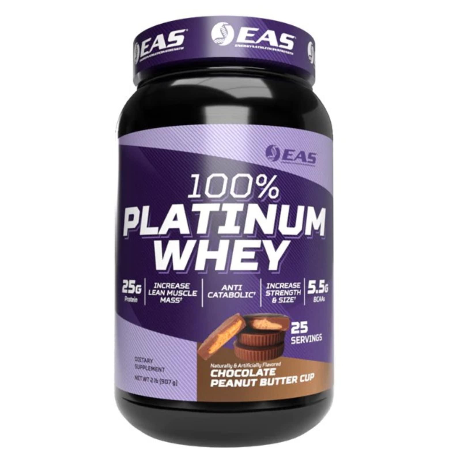 EAS EAS 100% Platinum Whey Protein | 3 Ultra-Platinum Whey Proteins | Increase Size & Strength | 25g Protein, 5.5g BCAAs | 2 Pound (Chocolate Peanut Butter Cup)