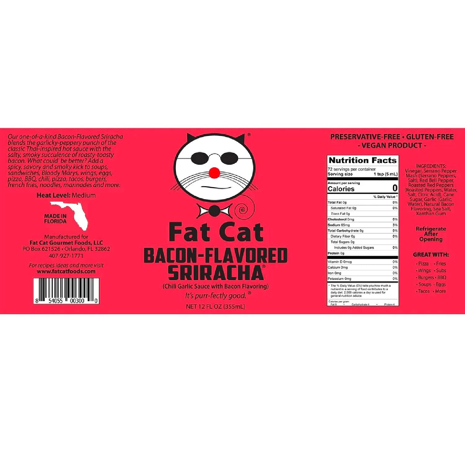 FAT CAT GOURMET CONDIMENTS AND HOT SAUCES IT'S PUR Fat Cat \'Bacon-Flavored Sriracha\' Hot Sauce - Single 12 oz.
