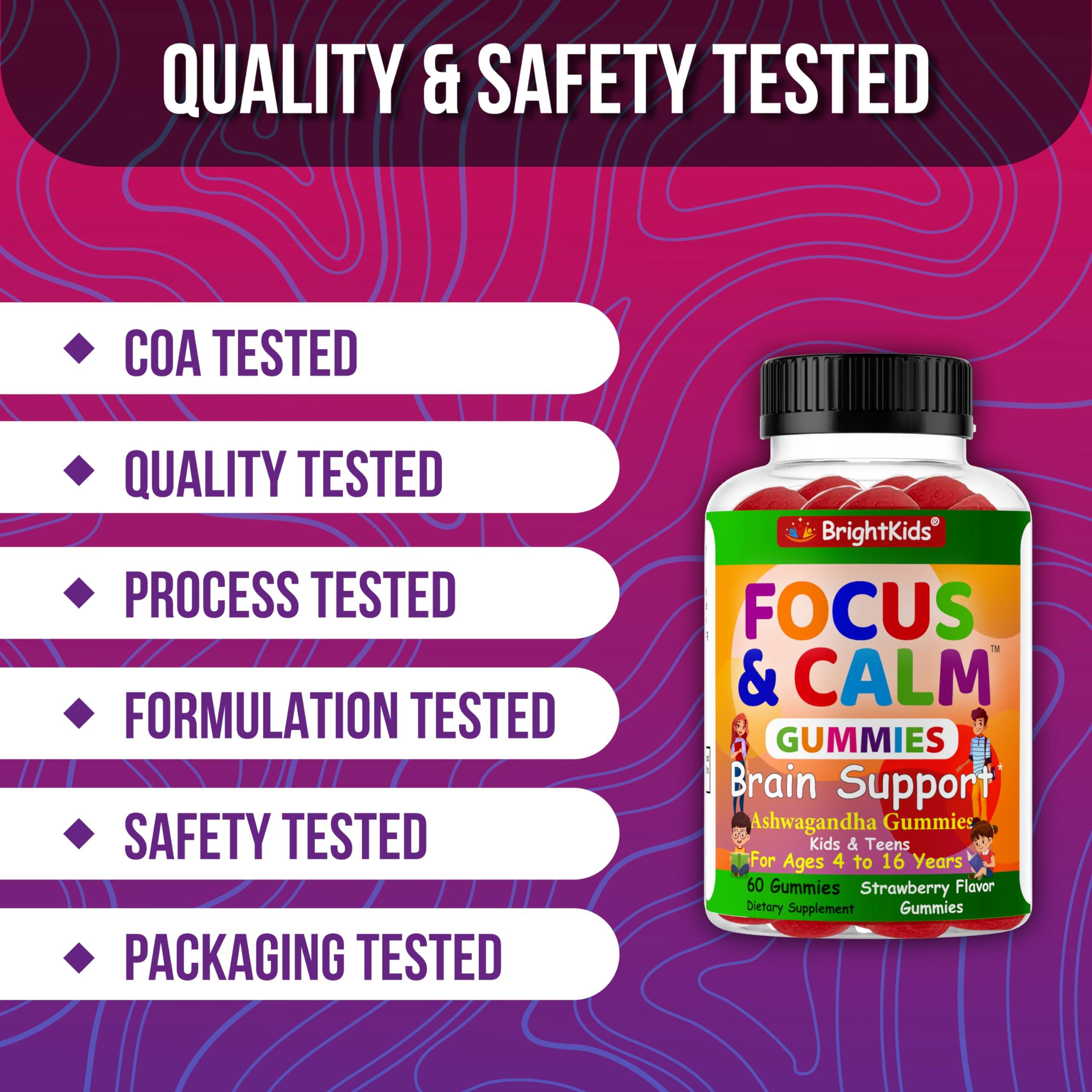 BrightKids BrightKids Focus and Calm Gummies with Ashwagandha Extract, Naturally Support Concentration, Rest, Mood, Energy, Focus and Relaxation in Children, Tasty and Effective Daily Supplement- 60ct