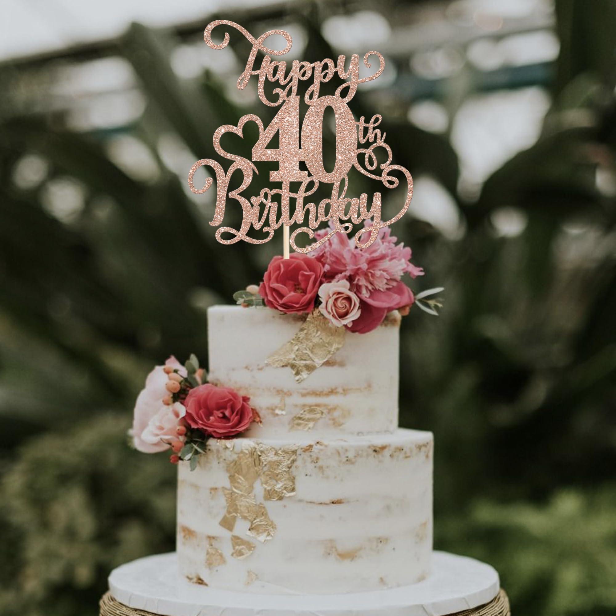 Rsstarxi Rsstarxi 1 Pack 40th Birthday Cake Topper Glitter Cheers to 40 Years Birthday 40 Fabulous Cake Pick Decorations for Happy 40th Birthday Anniversary Party Cake Decorations Rose Gold
