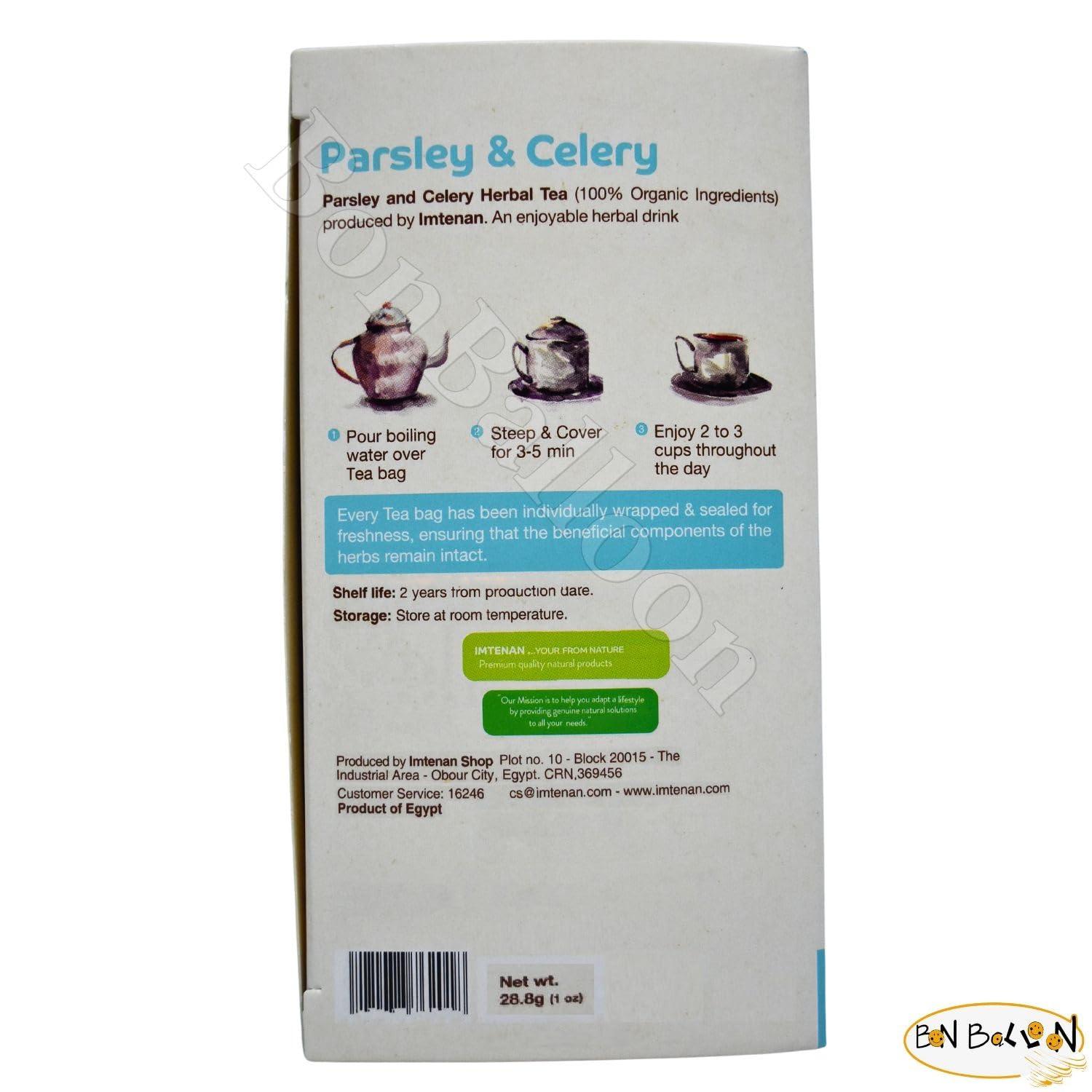 Egyptian Imtenan Natural Drink Herbal Parsley And Celery Herbal Tea Bags Herbals Herbs Herb Non Gmo No Additives No Artificial Coloring Kosher Halal (18 Bag)