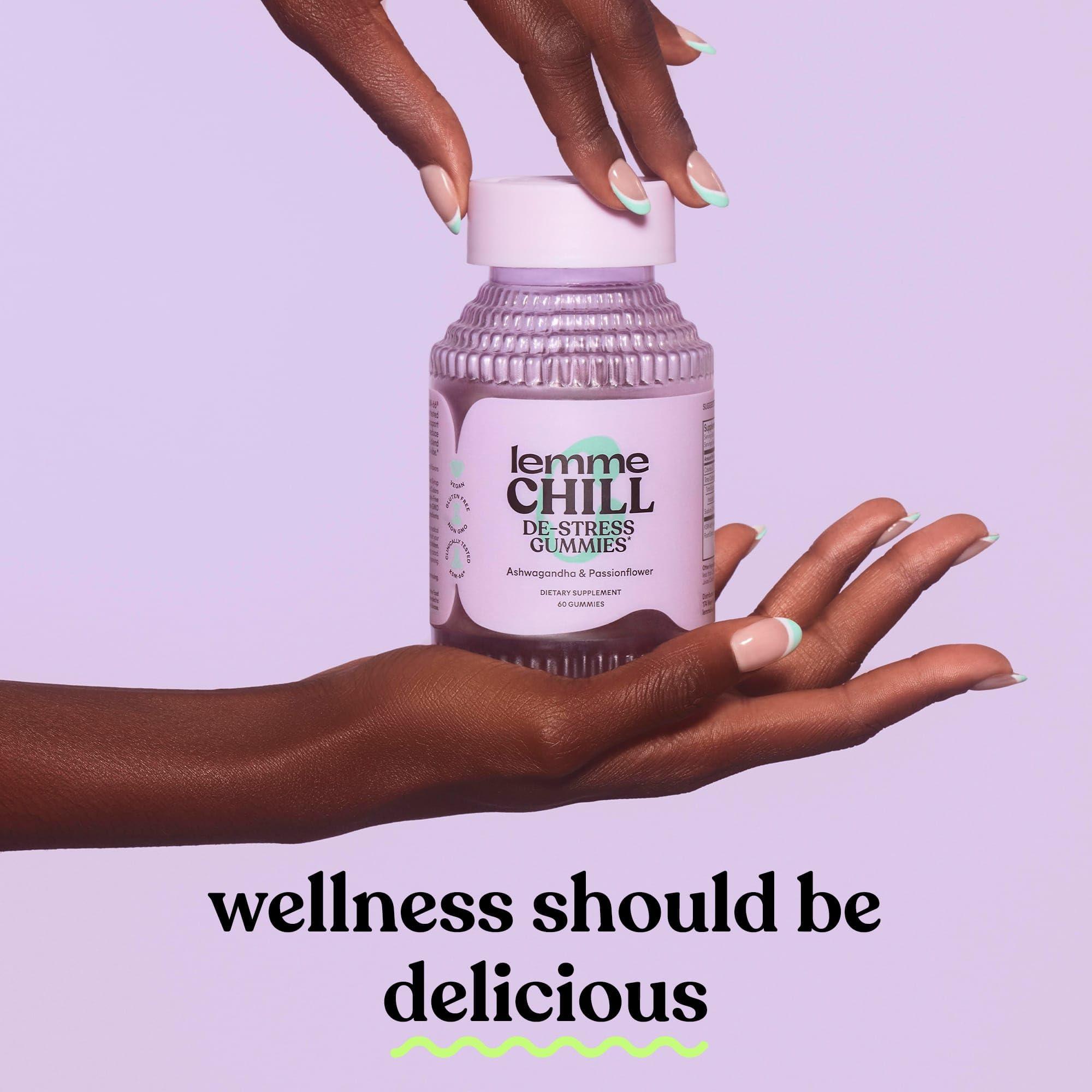 Lemme Lemme Chill Stress Relief Gummies with 300mg KSM-66 Ashwagandha, Lemon Balm, Passionflower & Goji to Support Relaxation, Healthy Cortisol & Sleep - Vegan, Gluten-Free, Non-GMO, Mixed Berry (60 Count)