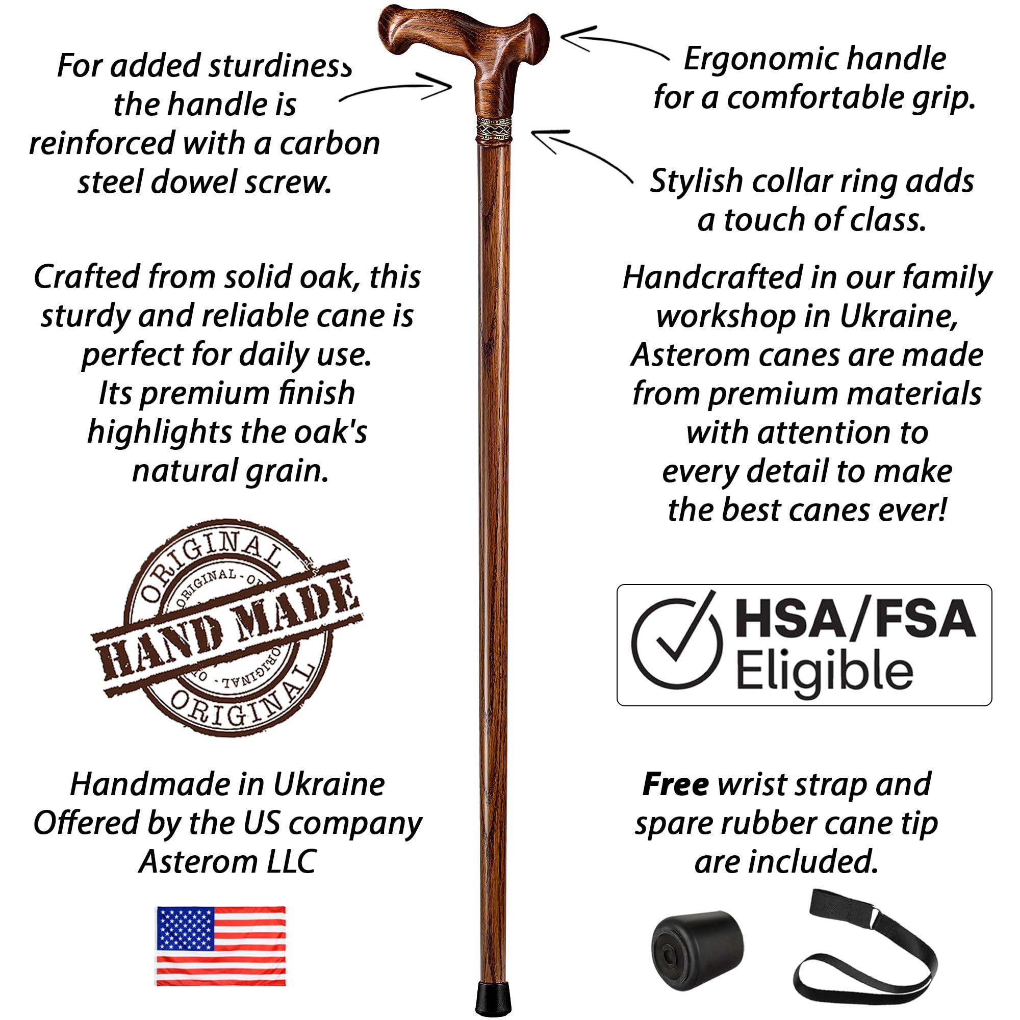 Asterom Asterom Walking Cane - Handmade, Ergonomic, Wooden Canes for Men & Women - Unique Wood Walking Sticks for Seniors (Caramel, 34 Inches)
