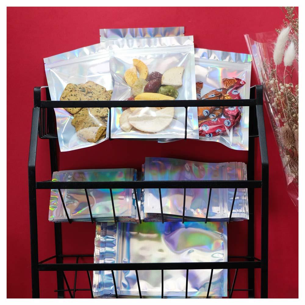 FYATTVA 100 Pieces Mylar Holographic Resealable Bags - 4 x 6" Smell Proof Bags, Foil Pouch Ziplock Bags for Party Favor Food Storage (Holographic Color, 4 x 6 Inch)