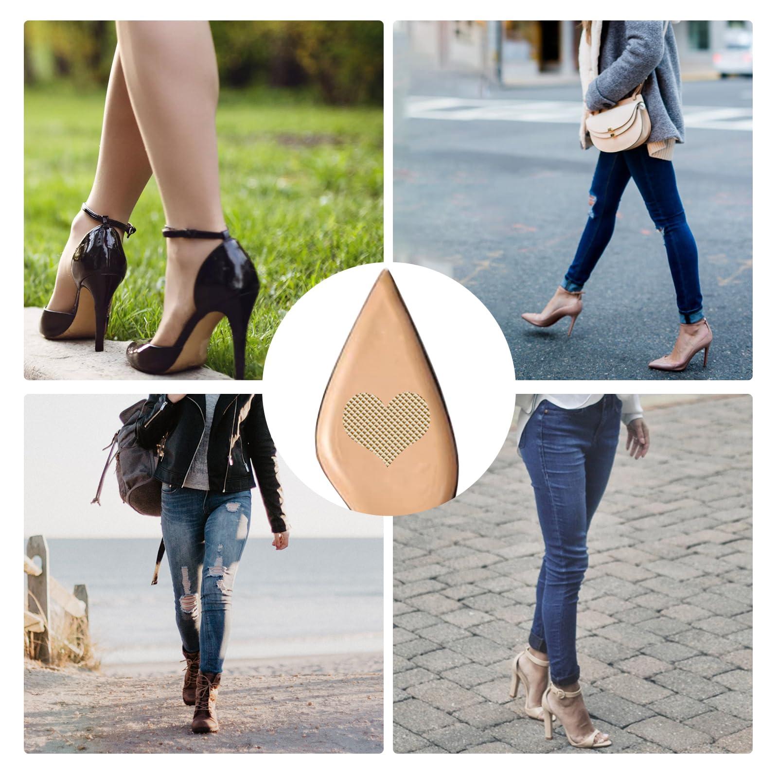 Mowyem 4Pcs Shoe Bottom Grip Protector,Shoes Sole Rubber Protectors Non Slip,Self-Adhesive Shoe Sole Grips High Heels Non Slip for Shoes (Black+Beige)