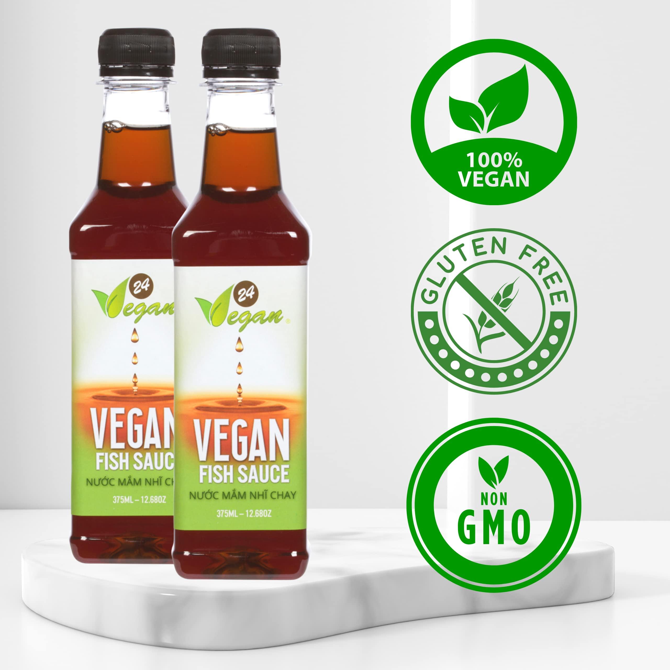 24Vegan 24Vegan Fish Sauces Premium Plant-Based Seasoning Sauce, All-Purpose Instant Flavor Boost, Gluten Free Fish Sauce, Gluten Free Soy Sauce, Vegetarian Asian Sauces, Vegetable Umami Flavor, Dressings and Marinades for a Sweet, Tangy and Spicy Flavor 12.